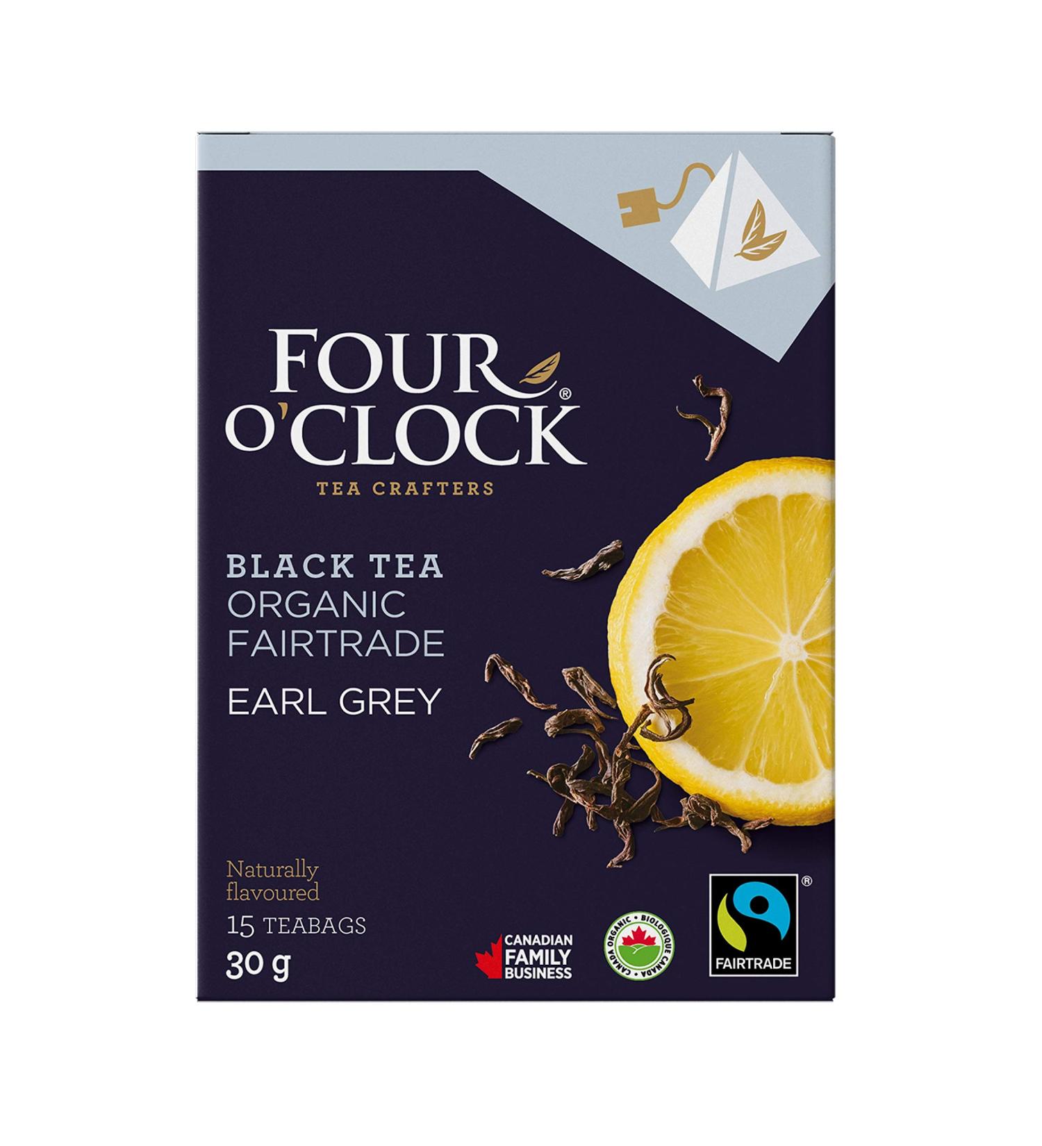 Four O'Clock Organic Fairtrade Black Tea Earl Grey Non-GMO Kosher Gluten-Free 15 Count Pyramid 30g - Buy Online on GoSupps.com