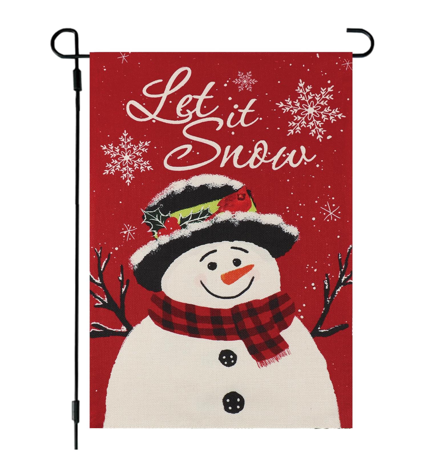 Snowman Garden Flag 30.5x45.7 cm | Double-Sided Christmas Outdoor Decoration | Let It Snow Winter Farmhouse Flag - Buy Online on GoSupps.com