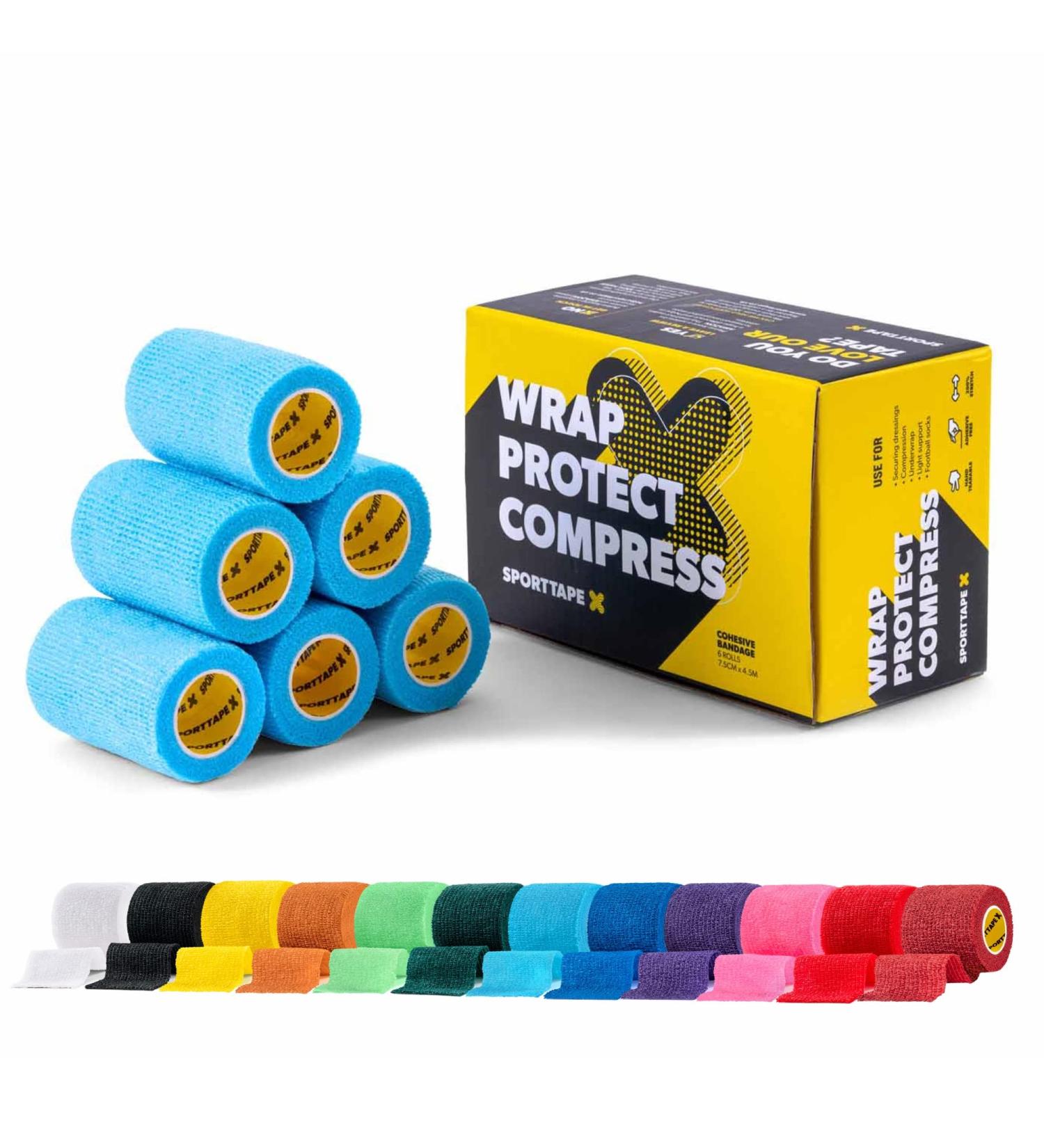 6 Rolls SPORTTAPE Self-Adhesive Football Sock Tape | 7.5cm x 4.5m - Sky Blue | Cohesive Bandage - Pet Bandage Vet Wrap for Dogs & Horses | Compression Bandage Shin Pad Tape & Football Ankle Tape Sky Blue 7.5x450 cm (Pack of 6) - Buy Online on GoSupps.com