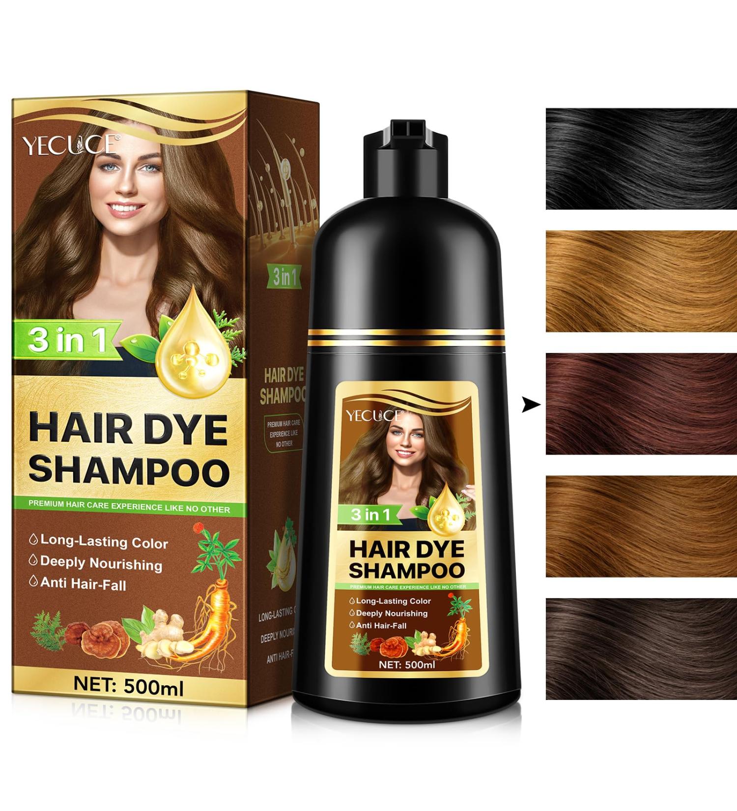 CCKULOOB Hair dye black hair color shampoo 3in1 hair color shampoo with herbal extracts natural coverage of gray hair Hair Color shampoo for dry hair long lasting 500 ml chestnut brown - Buy Online on GoSupps.com