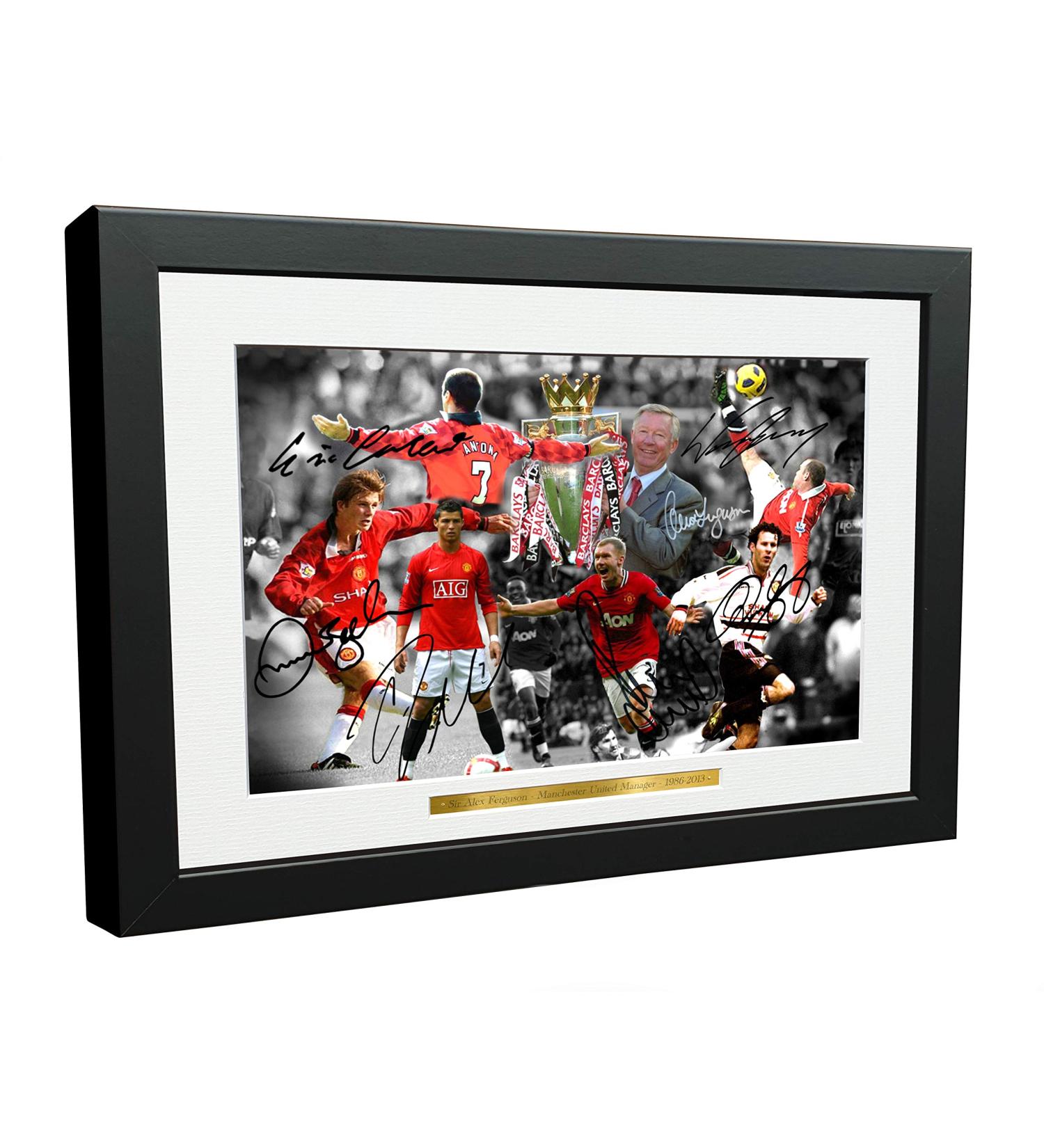 12x8 A4 Signed THE ALEX FERGUSON YEARS Celebration -Cantona-Ronaldo-Beckham-Giggs-Rooney-Scholes Autographed Manchester United Photo Frame Photograph Picture Gift