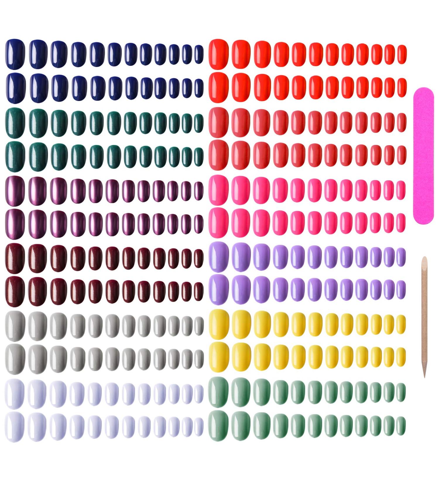 EBANKU 960 Colorful Short False Nails Full Cover Coffin Press on Nails Set with Nail File and Stick - Natural Fake Nails for Women Girls - Buy Online on GoSupps.com