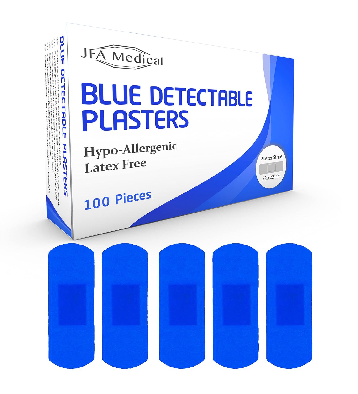 JFA Blue Large Strip Plasters 22x72mm - 100 Count Pack - Skin-Friendly Adhesive Bandages - Buy Online on GoSupps.com
