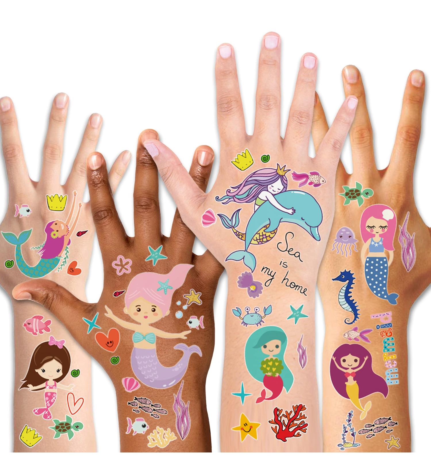 Mermaid Temporary Tattoos (200PCS+), Konsait Under the Sea Party Body Stickers for Girls Birthday, Goodie Bag Filler & Kids Party Favor - Buy Online on GoSupps.com
