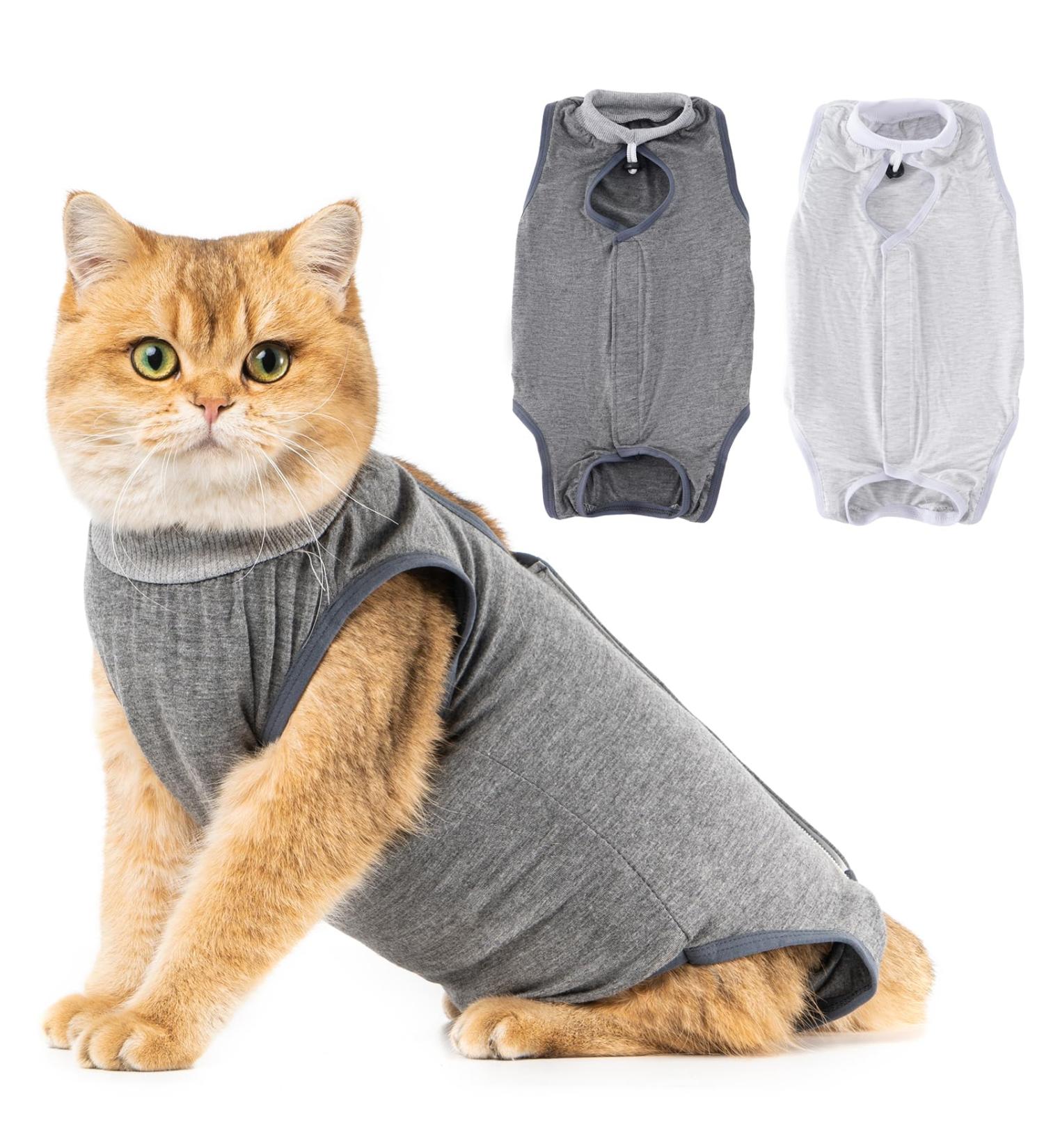 Avont Cat Recovery Suit - 2 Pieces Leak Protection Post-Op Clothing for Cat Wounds & Skin Diseases - Gray Small - Buy Online on GoSupps.com