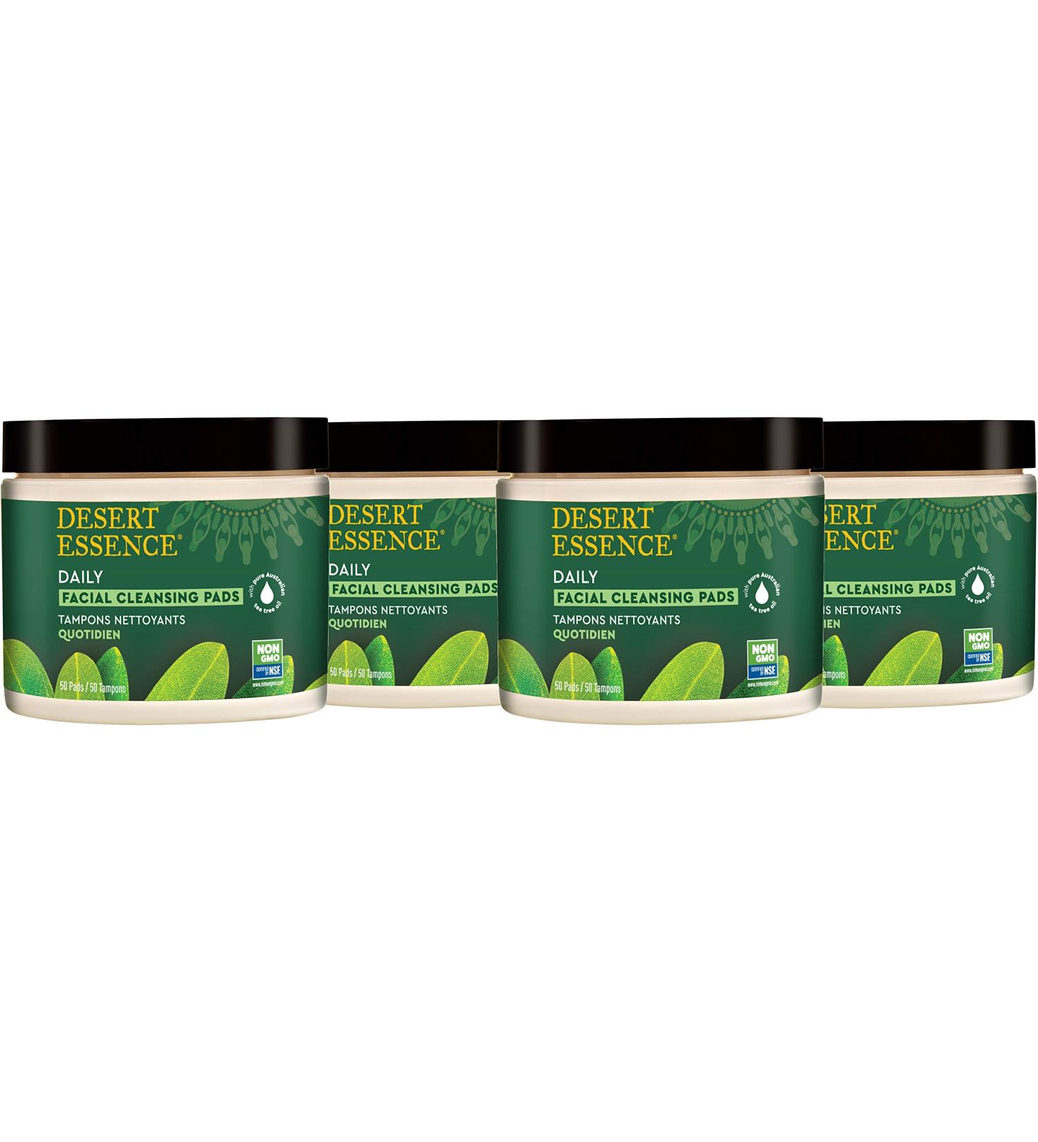 Desert Essence Tea Tree Oil Facial Cleansing Pads - 50 Count (Pack of 4) | Face Cleanser & Makeup Remover | Soothes, Calms & Removes Oil/Dirt | Travel-Friendly - Buy Online on GoSupps.com