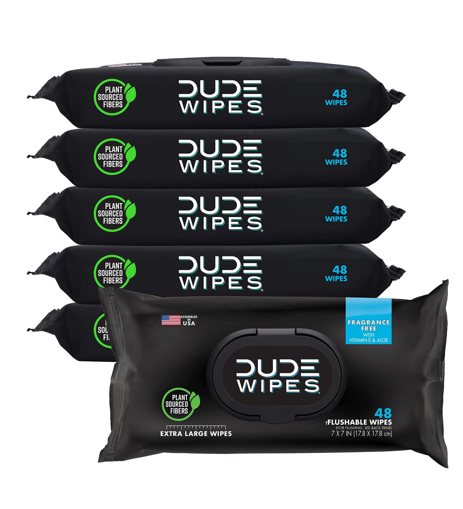 DUDE Wipes Flushable Dispenser - Unscented Wet Wipes with Vitamin E & Aloe, Septic Safe, 48 Count (Pack of 6) - Buy Online on GoSupps.com