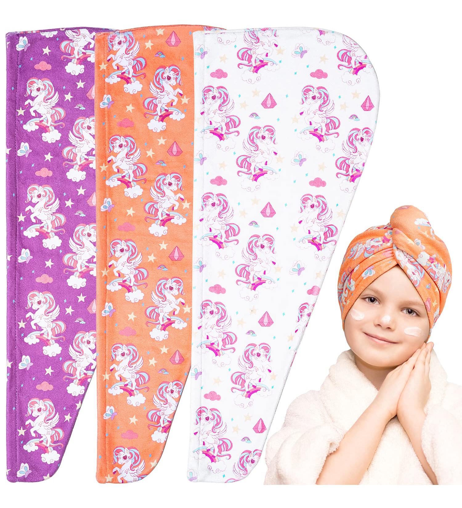 Meetrue Unicorn Hair Turban for Girls - 3 Pack Microfiber Fast-Dry Towels (Purple Orange White) - Super Absorbent Kids' Towel (Ages 3-5) - Buy Online on GoSupps.com