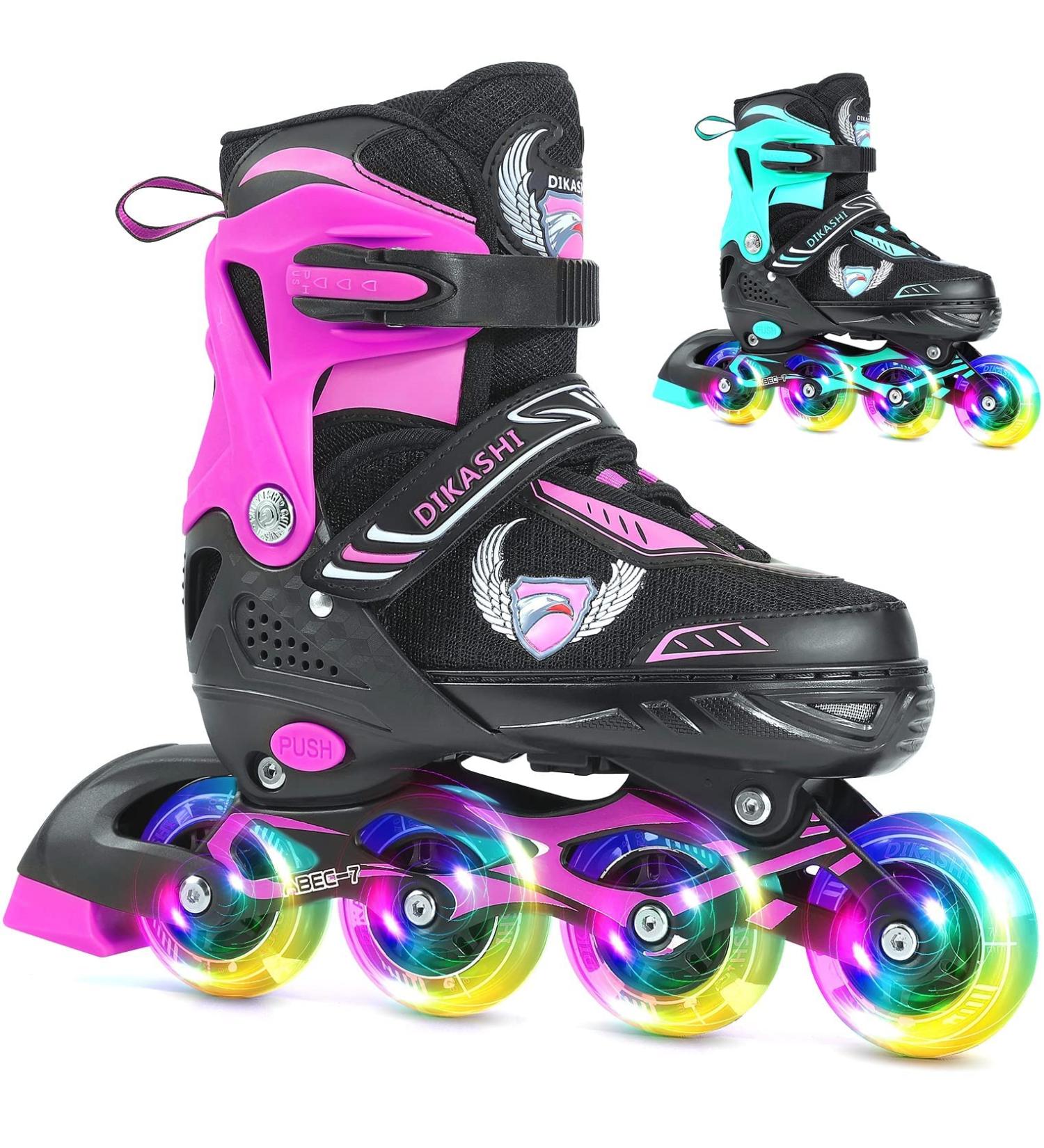 GIEMIT Adjustable Inline Skates for Ages 3-6 & 5-8 Kids | Outdoor Roller Skates with Light up Wheels for Girls Boys Beginners | Pink Medium - Buy Online on GoSupps.com