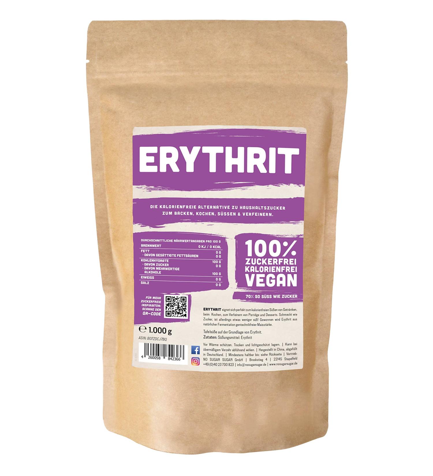 NoSugarSugar Erythritol - Natural Calorie-Free Sugar Substitute (1000g) | 70% Sweetness for Healthy Living - Buy Online on GoSupps.com