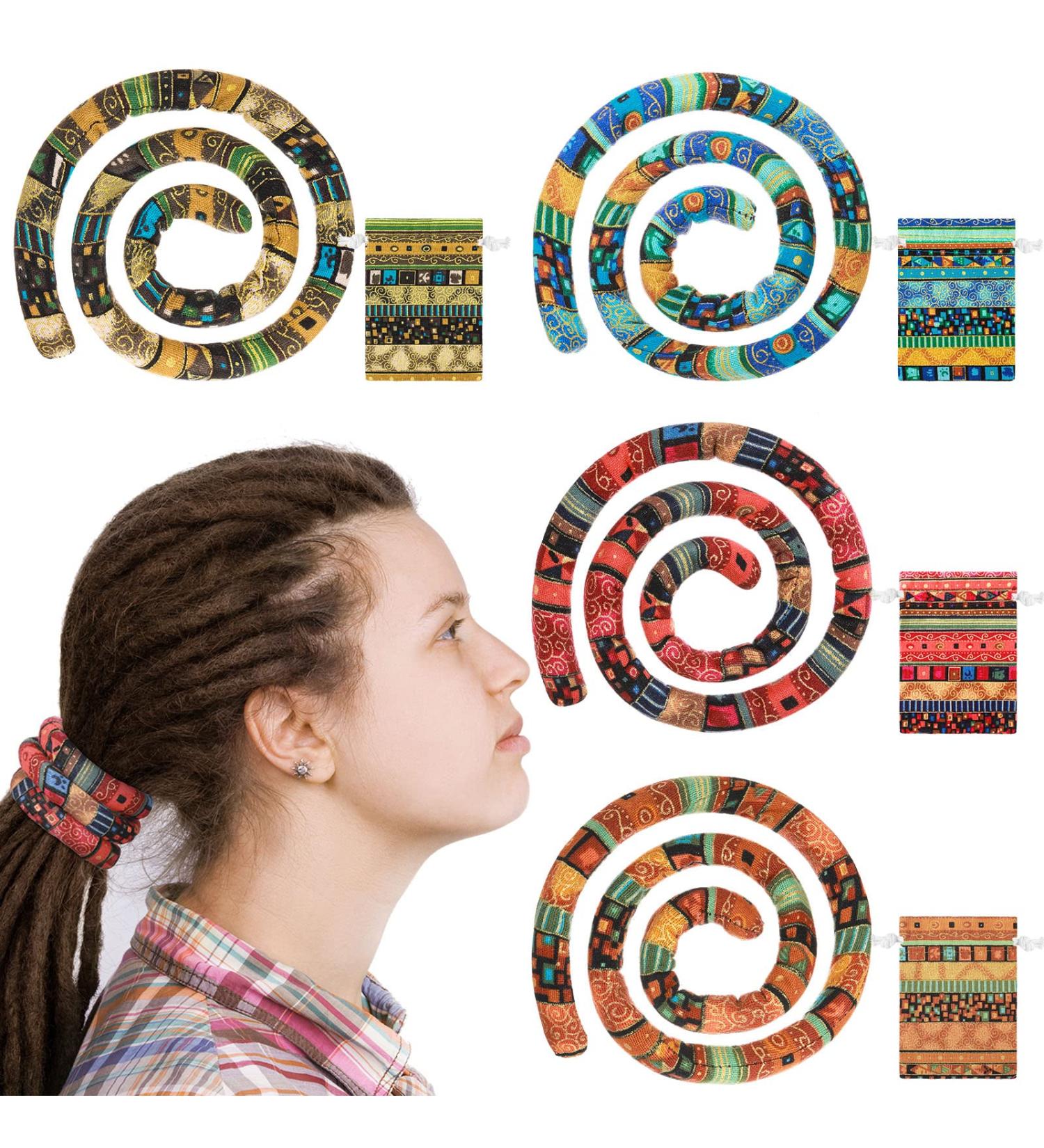 Spiral Lock Hair Tie Dreadlock Accessories - Colorful, Bendable Iron Wire Bands for Thick Curly Hair - 4 Pcs with Bags - Buy Online on GoSupps.com