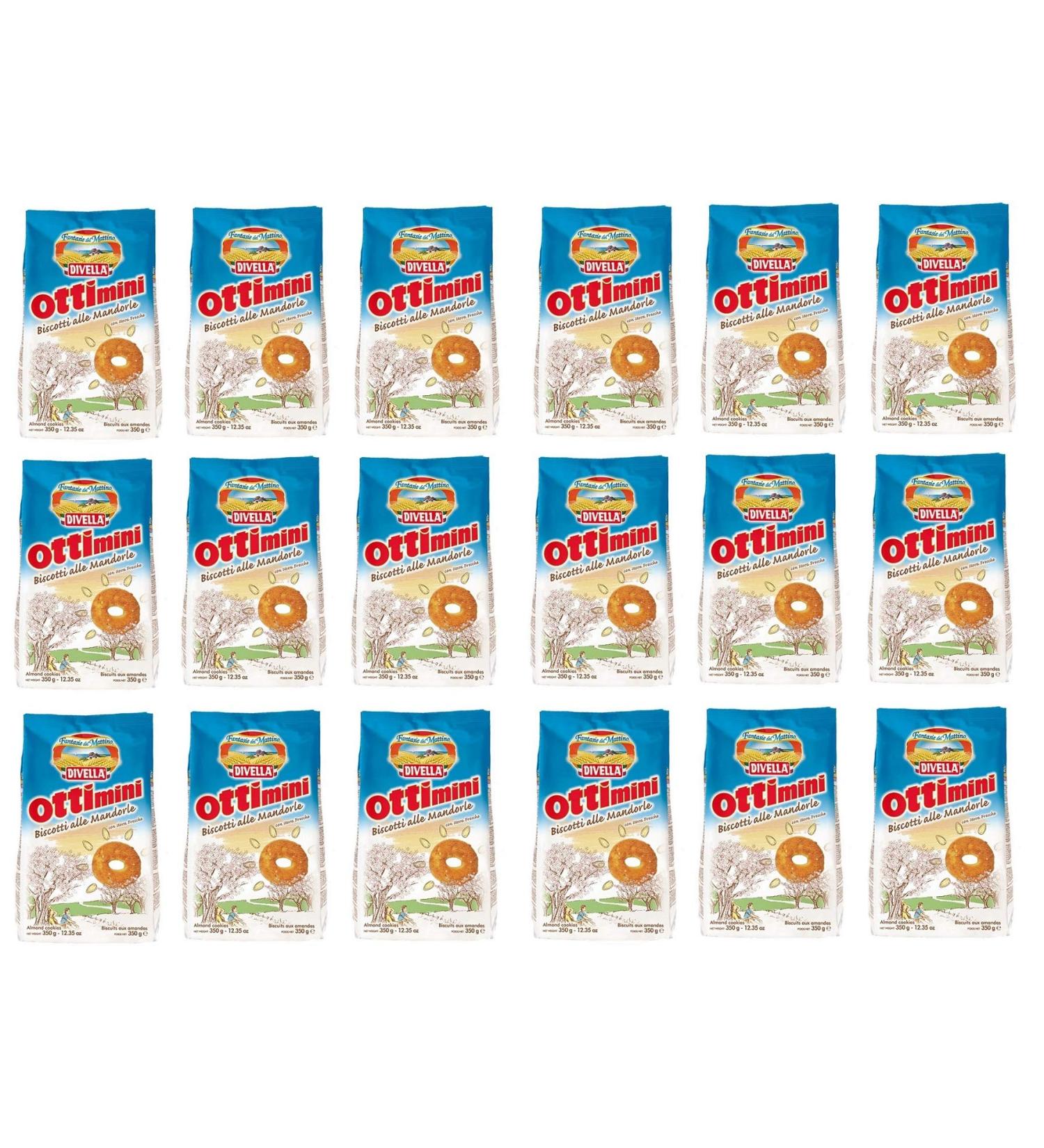 Divella Divella Ottimini Biscotti all Mandorle Chopped Almond Sandblasted Cookies 350 g (Pack of 18)