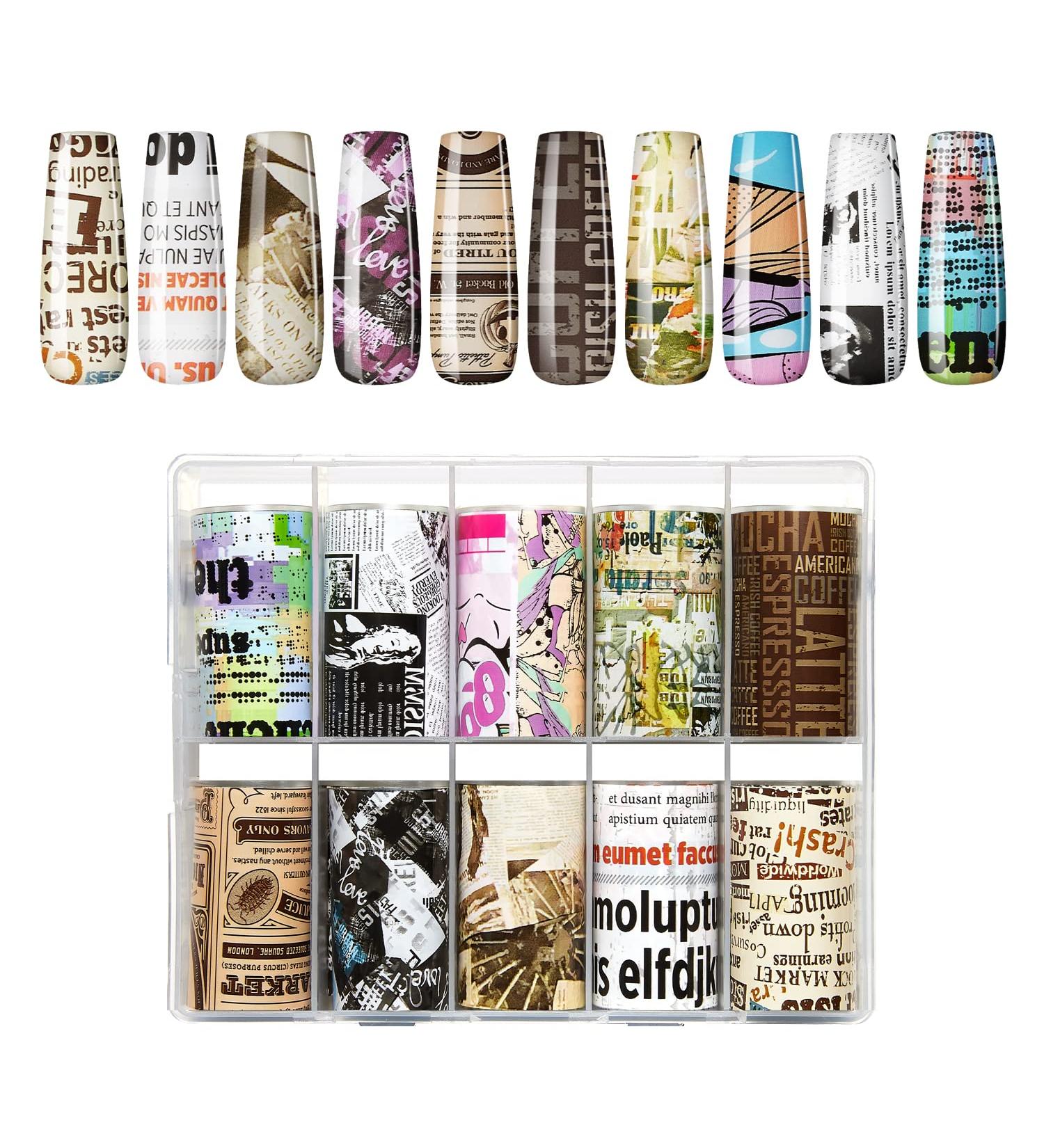 Makartt Nail Foil Transfer Sticker Kit - 10 Sheets Newspaper Style Nail Art, Self-Adhesive - Perfect for Creative Nail Designs - Buy Online on GoSupps.com