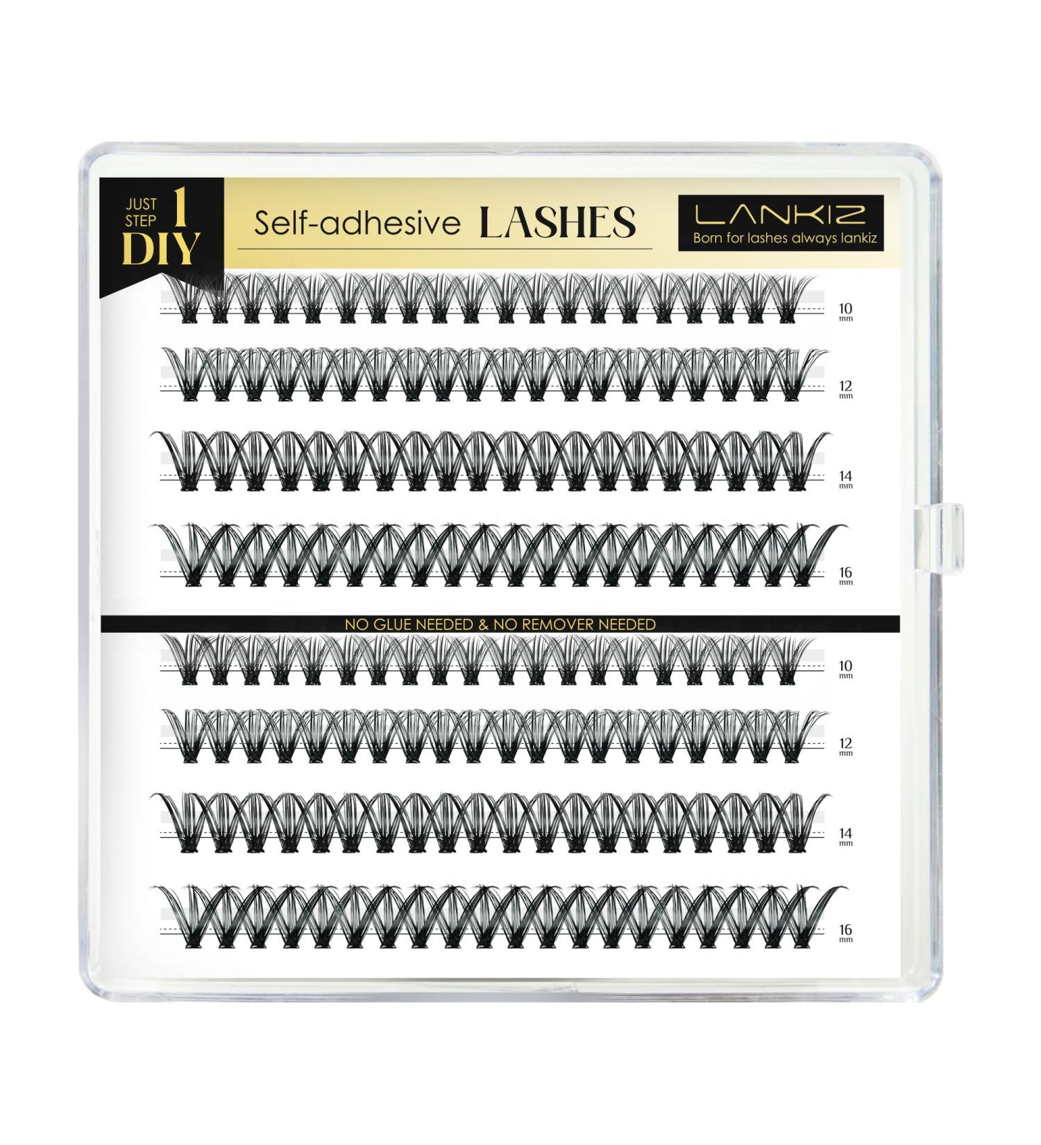 Lankiz Self-Adhesive Eyelashes - 160pcs No Glue Required 30D D Curl DIY Reusable Individual Eyelash Extensions - Buy Online on GoSupps.com