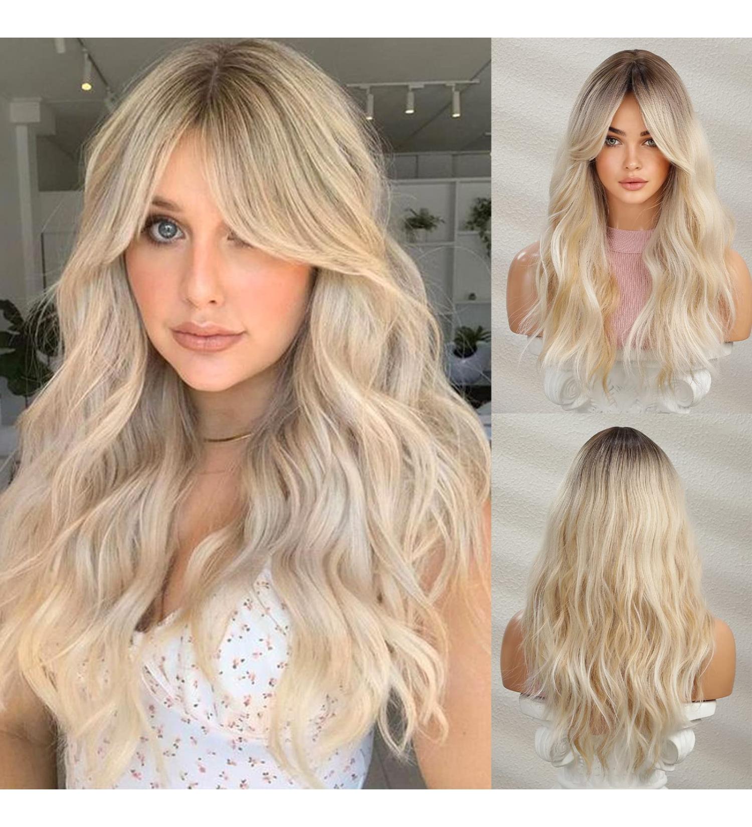 HAIRCUBE Long Wavy Synthetic Wig for Women - Daily Wear Mixed Blonde with Dark Roots - Buy Online on GoSupps.com
