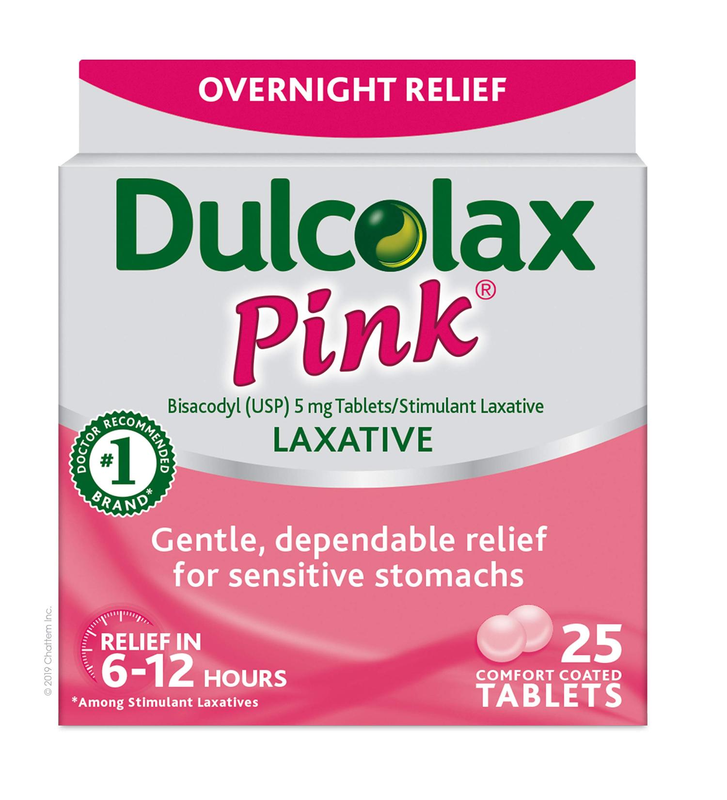 Dulcolax Pink Overnight Relief Stimulant Laxative Bisacodyl 5 mg Comfort Coated Tablets 25 Count - Buy Online on GoSupps.com