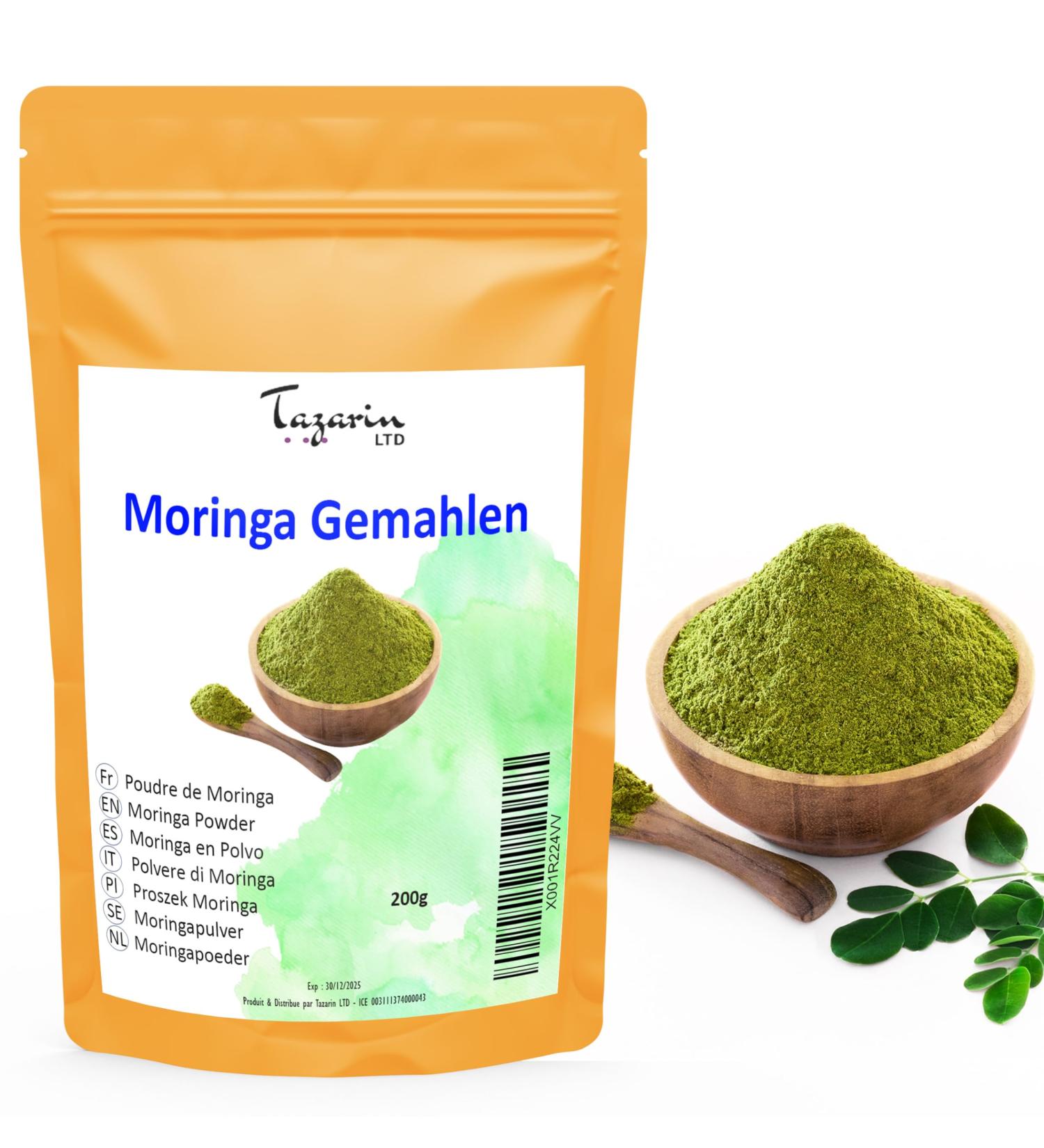 200g Poudre de Moringa PREMIUM PLUS - Feuilles de Moringa en Poudre - Nutritive - 100% Naturel Pur et Sans Additifs - TazarinLtd - Buy Online on GoSupps.com