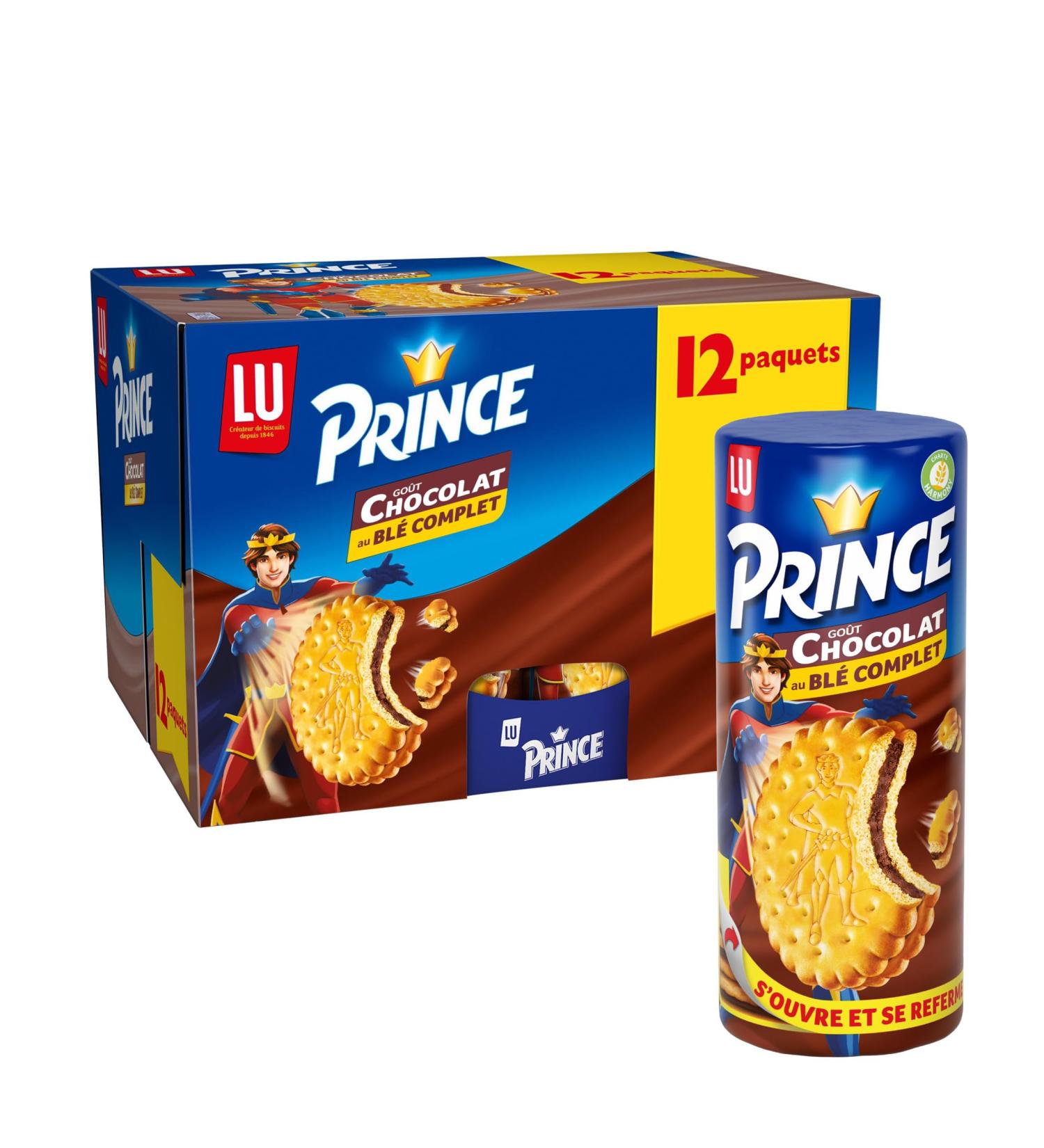 Prince de Lu Chocolat - Chocolate Flavor Filled Biscuit - Whole Wheat - Ideal for Snacks - Pack of 12 Packs of 300 g - Buy Online on GoSupps.com
