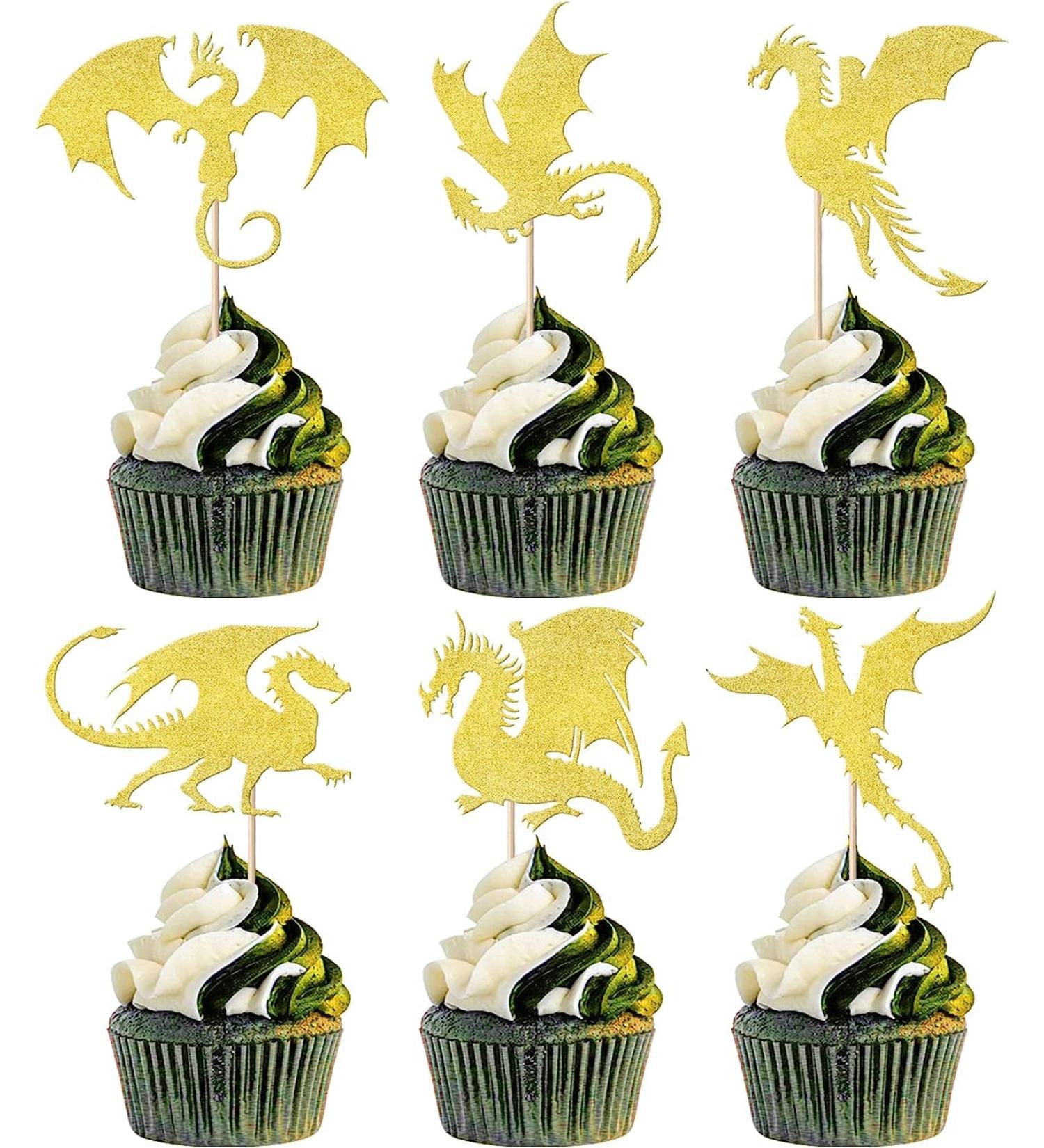 24-Piece Kite Tortendeco Glitter Fantasy Cake Topper Set | Flying Kite Theme Birthday & Baby Shower Decorations | Gold Pattern & Dragons - Buy Online on GoSupps.com