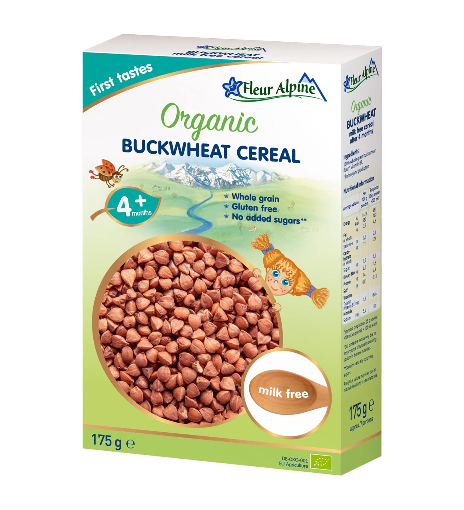 FLEUR ALPINE Organic Buckwheat Baby Cereal - Gluten-Free Yummy Porridge for Smooth Breakfast | Nutritious 4+ Months Baby Meal with No Added Sugars | 7 Servings 175g - Buy Online on GoSupps.com