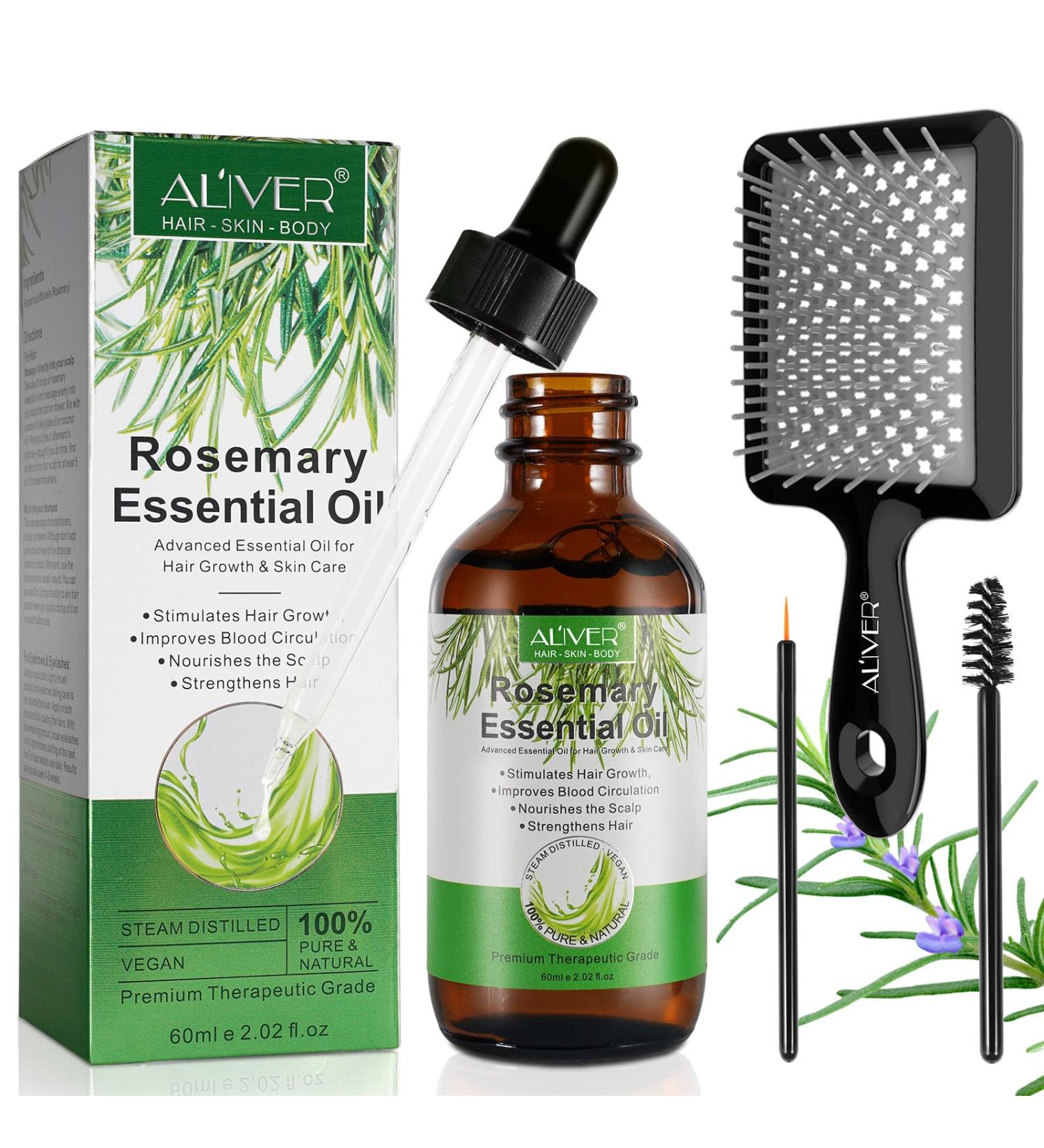 Rosemary Essential Oil for Hair Growth | 100% Organic with Scalp Massager - Nourishes & Stimulates Hair - Buy Online on GoSupps.com