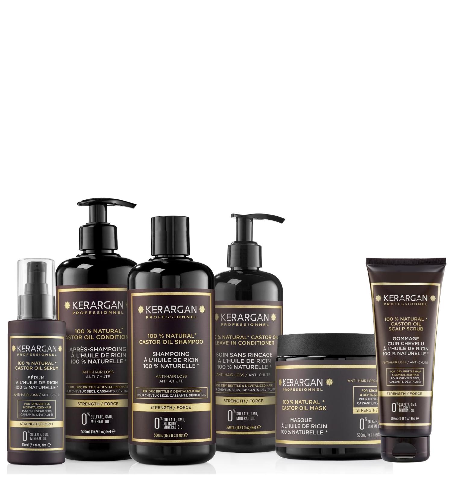 Sheny SAS Kerargan Complete AntiHair Loss Kit with Castor Oil For Dry Brittle and Weak Hair Promotes Growth Without Sulfates Parabens Silicones 3x500ml + 100ml + 350ml + 250ml - Buy Online on GoSupps.com