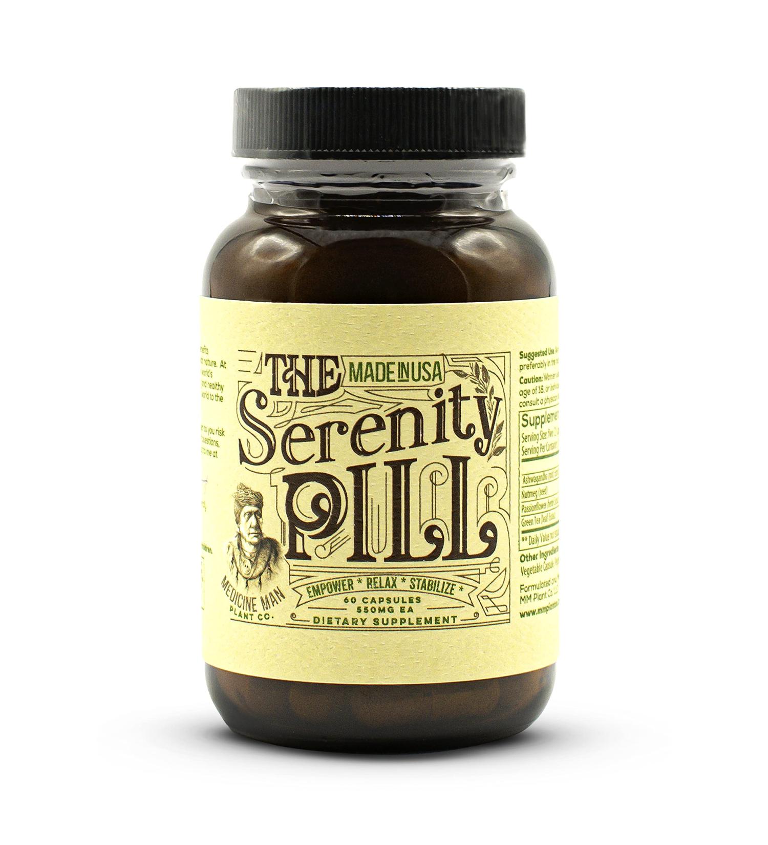 Serenity Pill 60 Capsules - Organic Anti Stress Supplement with Ashwagandha, Passion Flower, Nutmeg & Green Tea Extracts for Natural Stress Relief - Buy Online on GoSupps.com