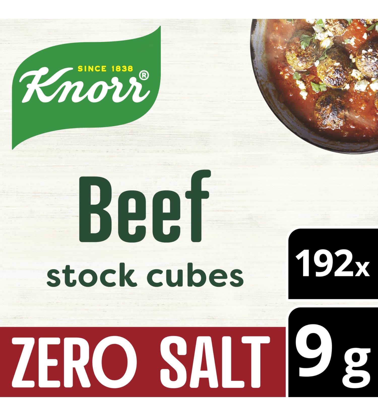 Knorr Zero Salt Beef Stock Cubes lactose- and gluten-free for delicious zero-salt beef dishes 192x 9 g - Buy Online on GoSupps.com