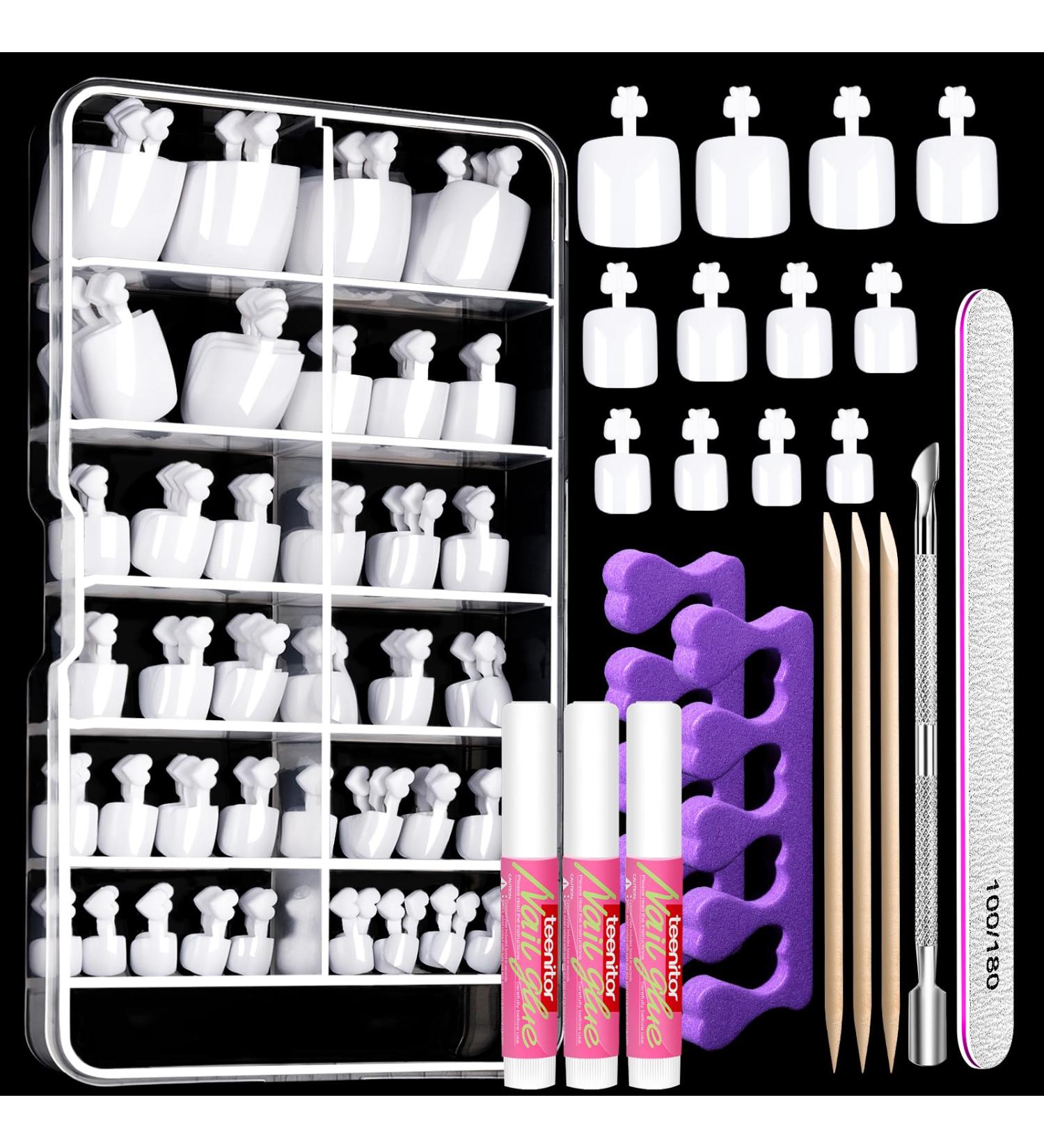 Teenitor White Press-On Toenails for Women - 120pcs Acrylic Toenail Kit with Glue | Square Fake Toenail Tips for Missing Toenails - Buy Online on GoSupps.com