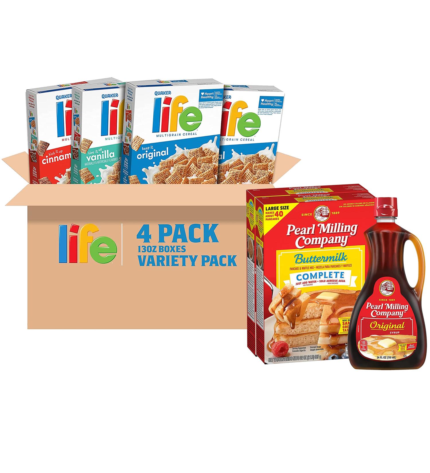 Pearl Milling Company Syrup & Mix Combo + Quaker Life Breakfast Cereal Variety Pack (4 Boxes) - Buy Online on GoSupps.com