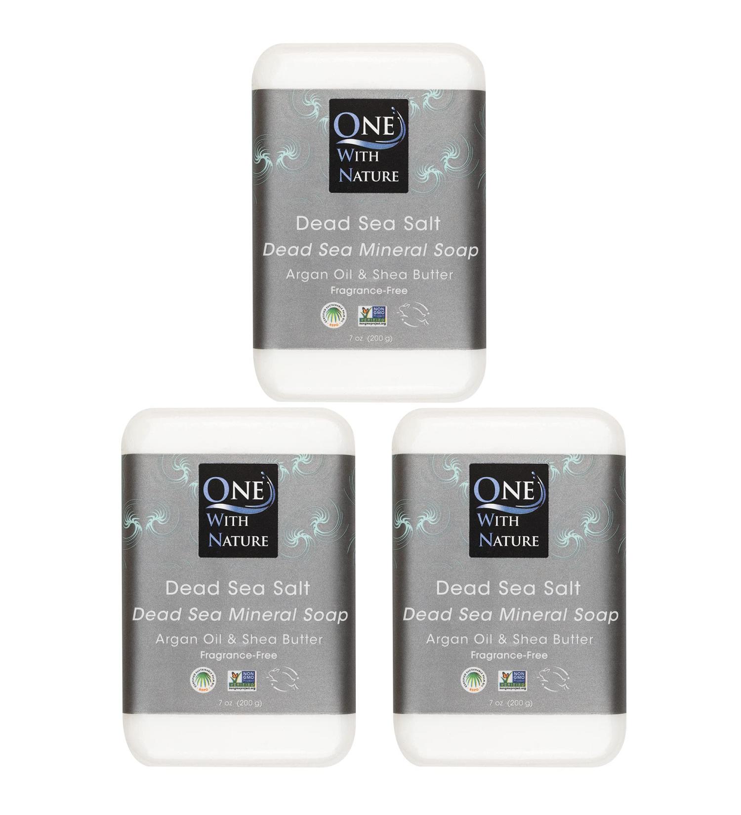 Dead Sea Mineral Salt 7 oz Soap 3 pk in Branded Box - 21 Essential Minerals, Shea Butter, Argan Oil - For All Skin Types, Acne, Eczema, Psoriasis - Fragrance Free - Buy Online on GoSupps.com