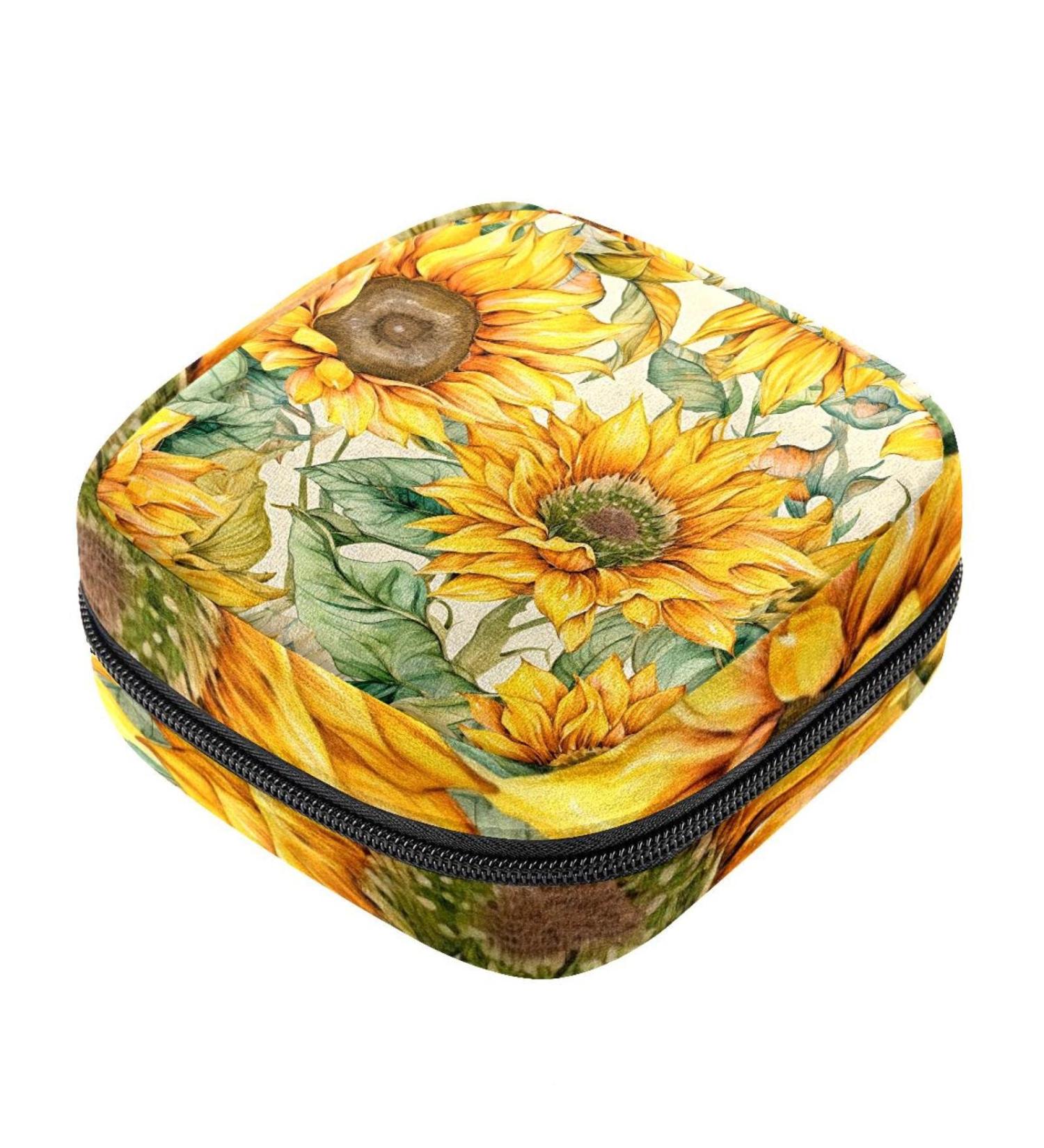 Blooming Sunflower Menstrual Pad & Cup Bag | Portable Zipper Pouch for Teen Girls & Women - Eco-Friendly & Stylish - Buy Online on GoSupps.com