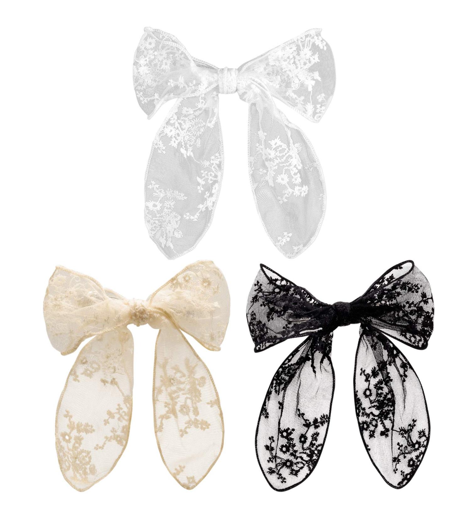 PAGOW 3PCS Lace Bow Hair Clips Set - Korean-Style Flower Barrettes for Women and Girls (White, Black, Beige) - Buy Online on GoSupps.com