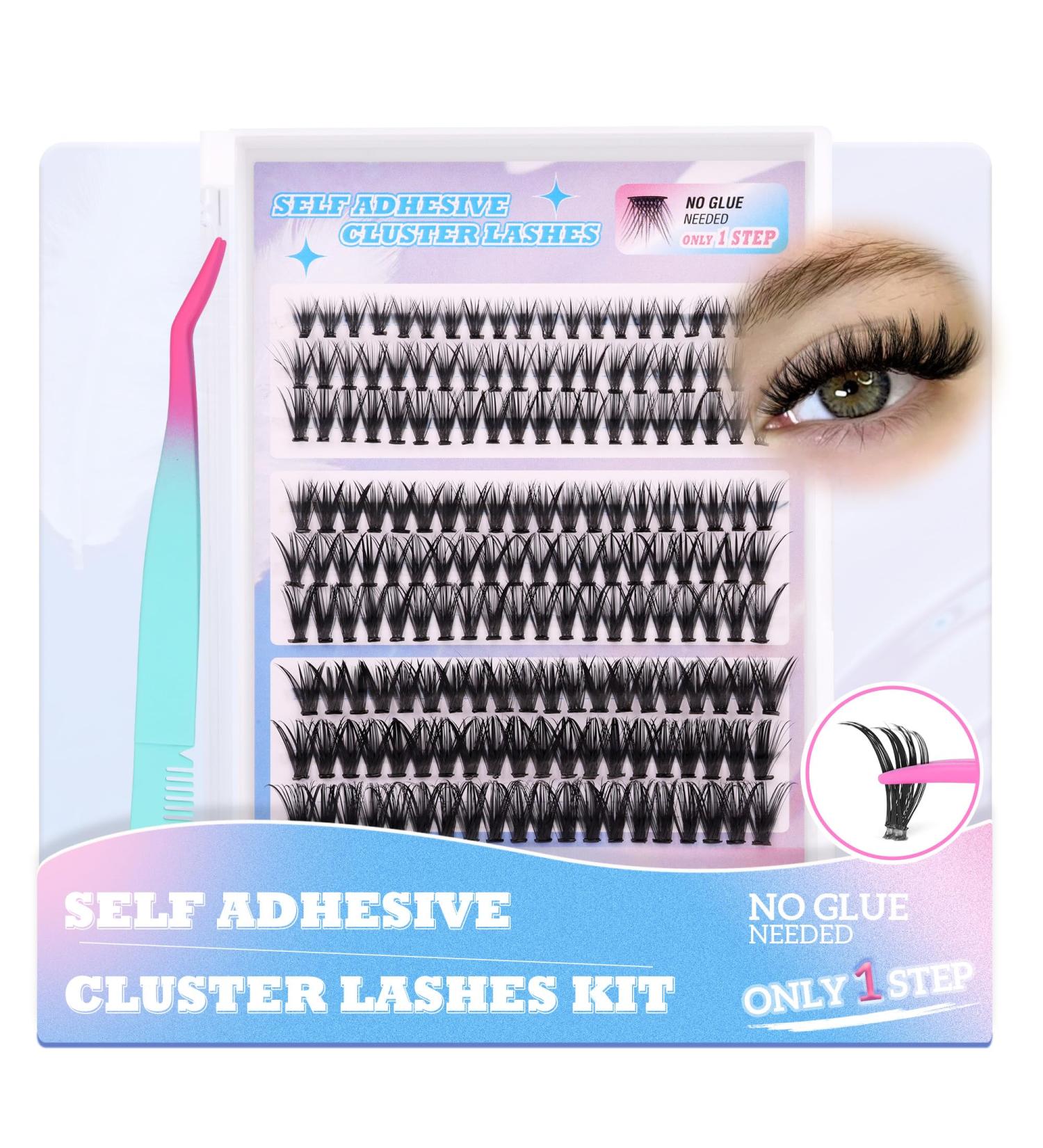 Self Adhesive Eyelashes Kit | 180 Reusable Cluster Lashes - No Glue Mixed Lengths 8-18mm | 30D 40D 50D | Includes Tweezers | International Shipping Available - Buy Online on GoSupps.com