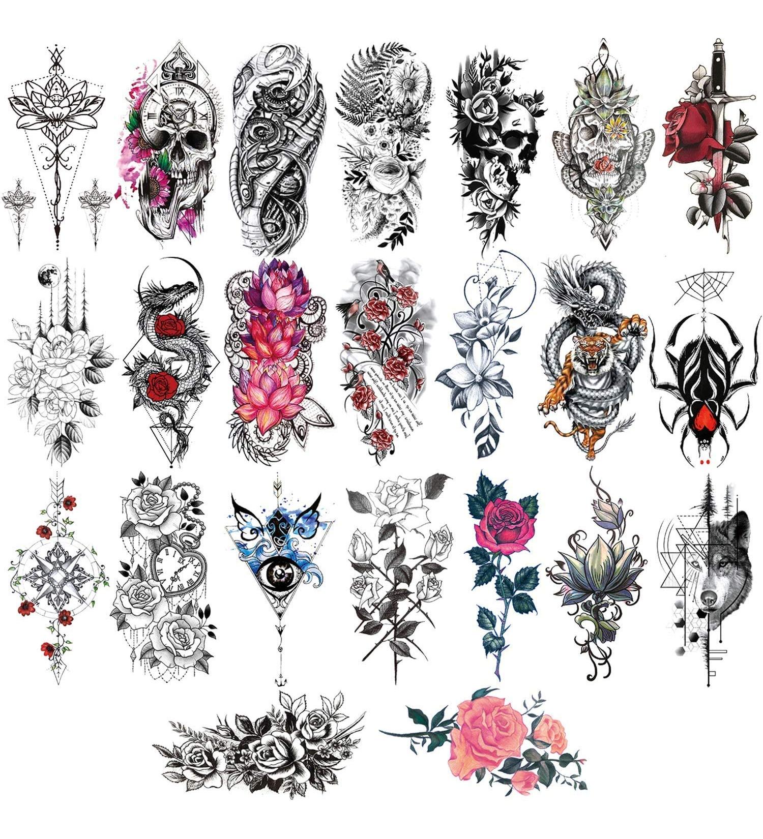 Konsait 24 Sheets Large Temporary Tattoos - Big Flowers Tribal Totem Design - Body Stickers for Men and Women - Buy Online on GoSupps.com