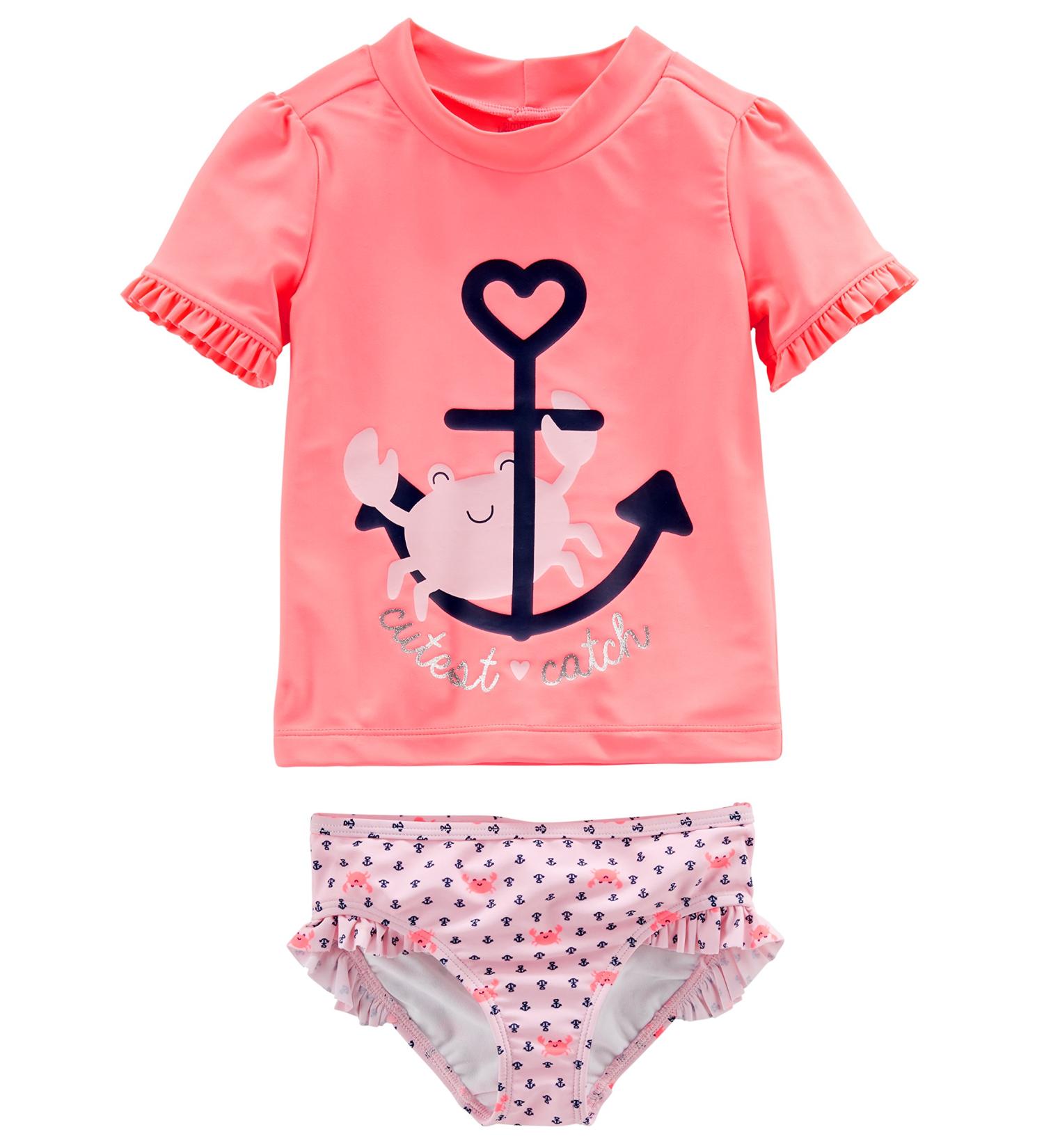 Simple Joys by Carter's Toddler & Baby Girls' 2-Piece Rashguard Set, Pink Anchor Print/Salmon Pink Crab, 5 Years - Buy Online on GoSupps.com