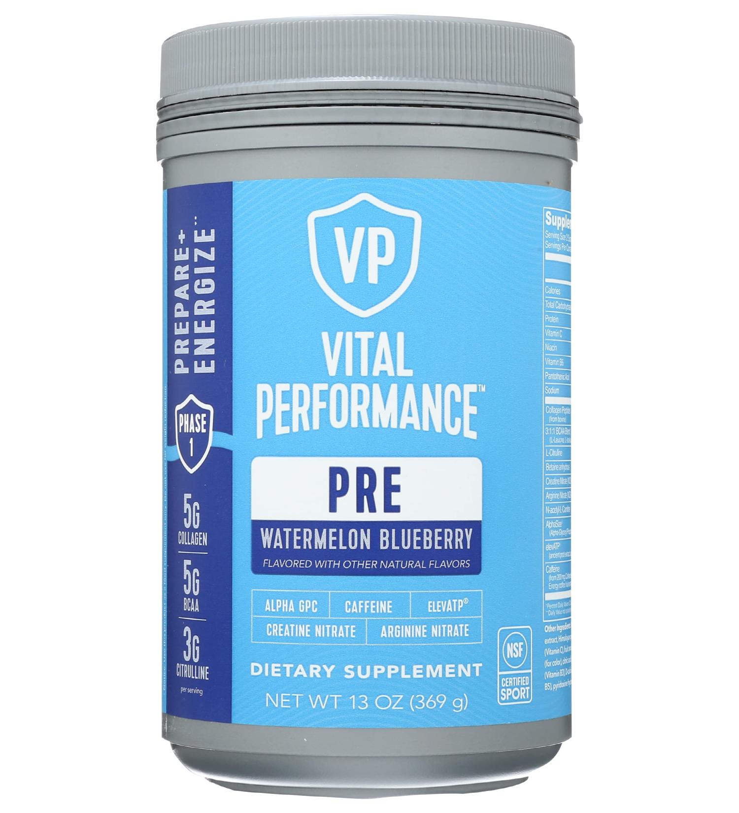 Vital Proteins Performance Pre-Workout - Watermelon Blueberry 13 oz | Boost Energy & Recovery - Buy Online on GoSupps.com