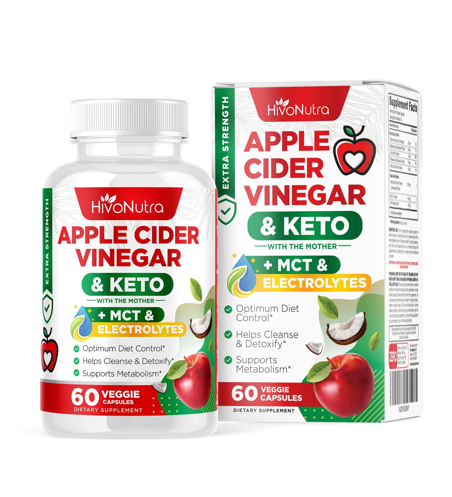 4X Strength Apple Cider Vinegar Capsules with Keto & MCT Oil - 60 Vegan ACV Pills for Detox & Healthy Diet Support - Buy Online on GoSupps.com