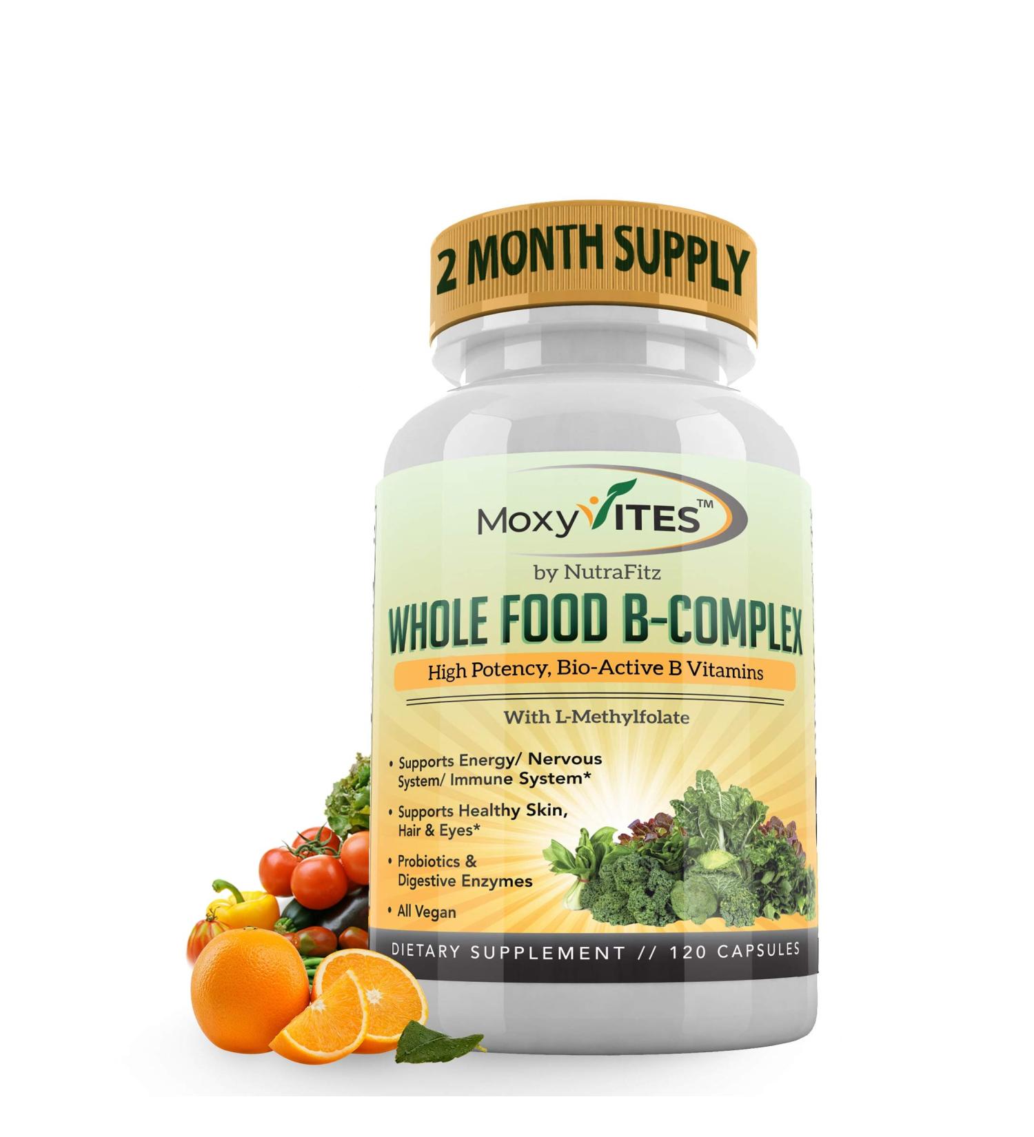 Vitamin B Complex Whole Food Supplement - Vegan 120 Capsules for Stress, Energy, and Immune Support - Buy Online on GoSupps.com