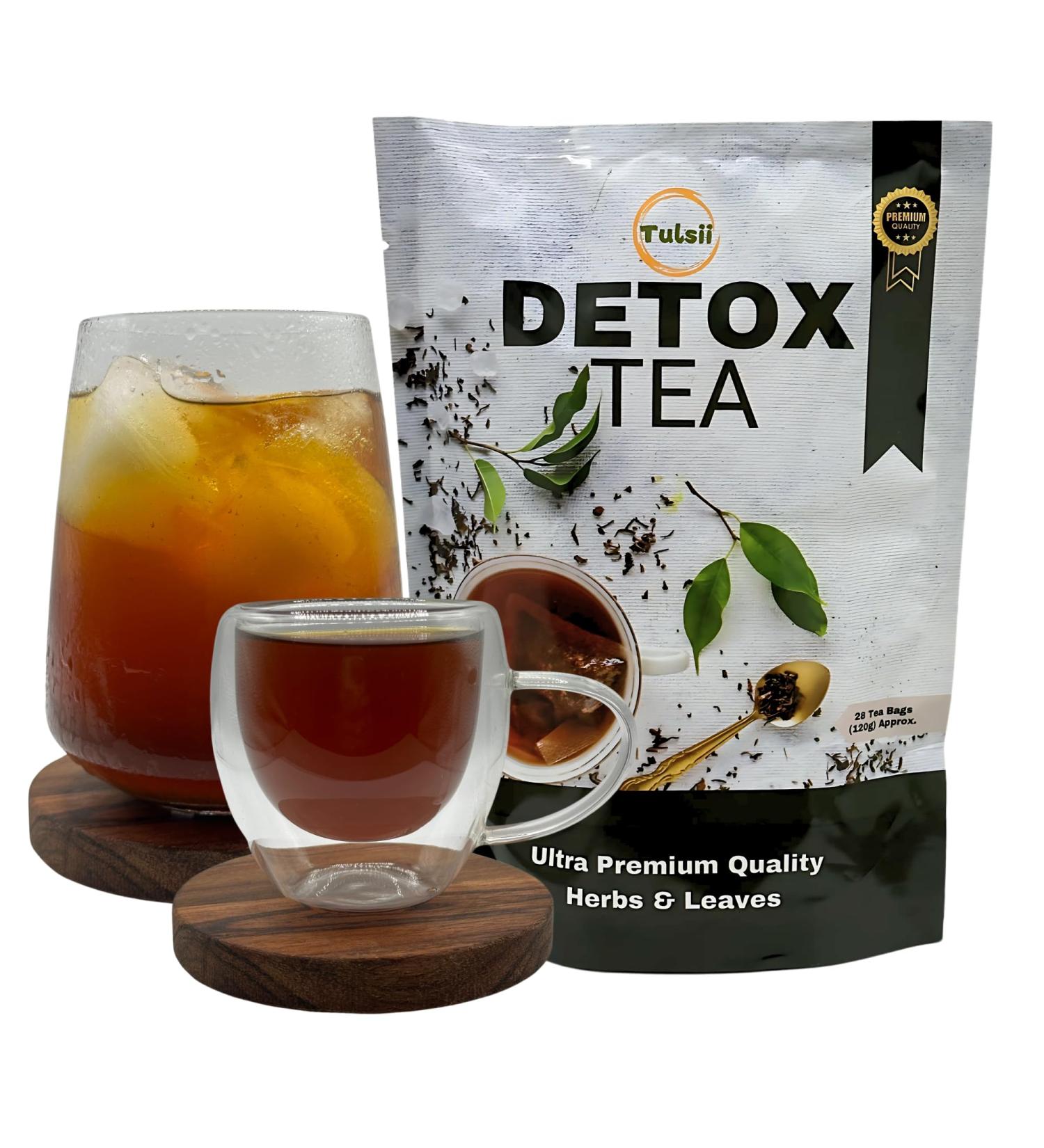 Tulsii detox tea: caffeine-free herbal tea blend cleanse boost digestion & immunity Reduce inflammation & bloating 28 antioxidant rich teabags - Buy Online on GoSupps.com