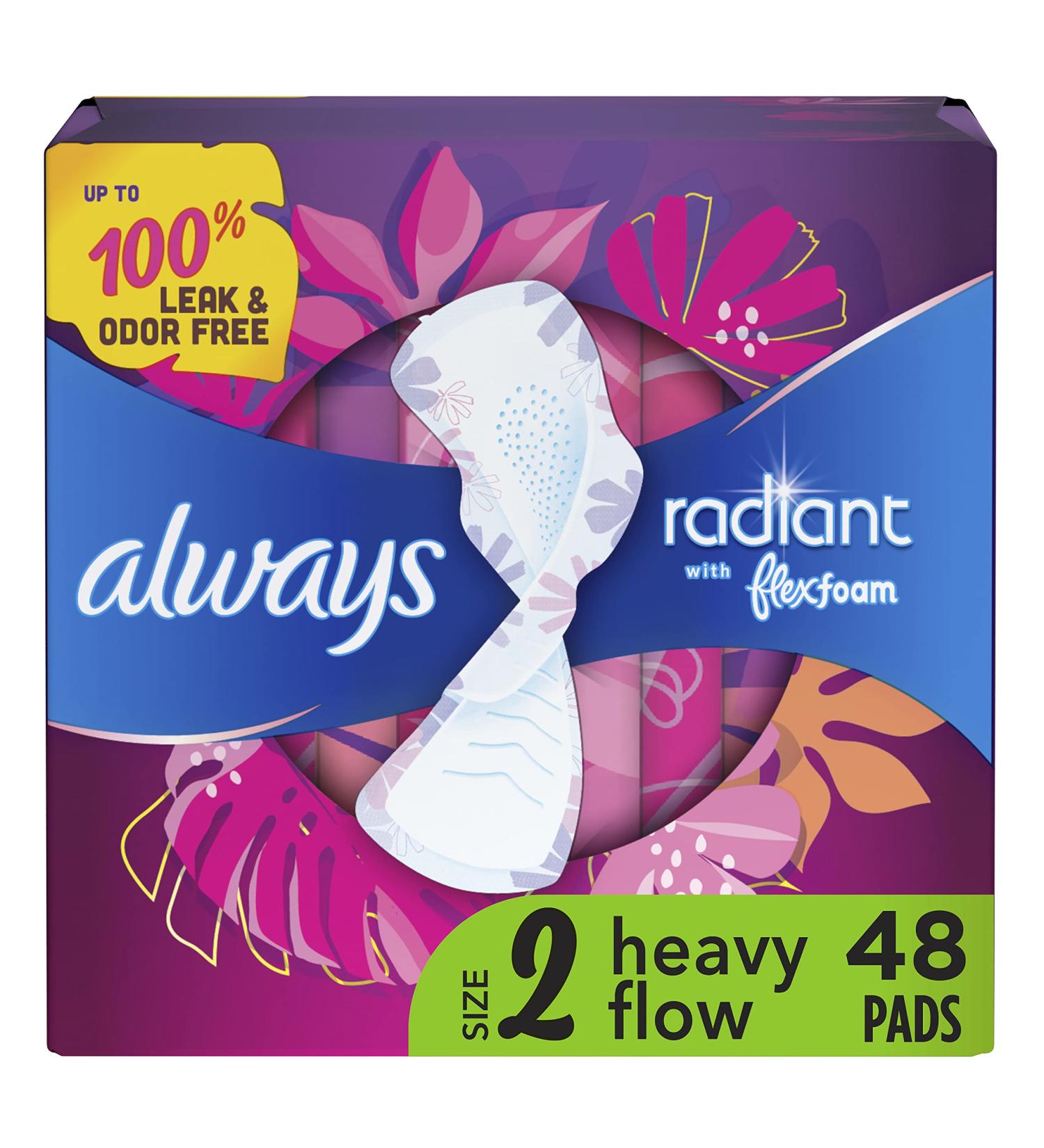 Always Radiant Feminine Pads for Women Size 2 Heavy with Wings Scented 48 CT Size 2 48 Count - Buy Online on GoSupps.com