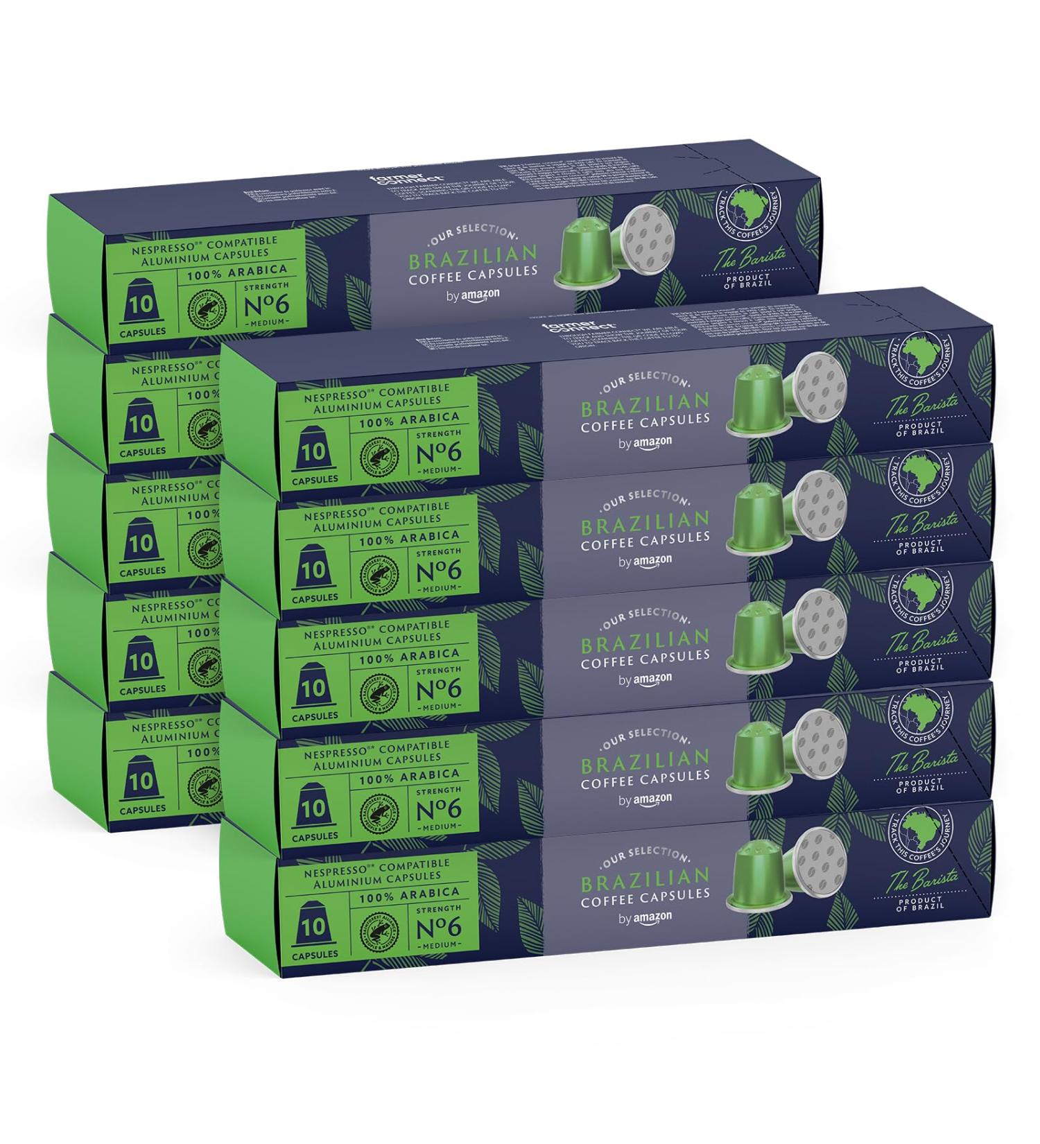 by Amazon Nespresso Compatible Brazilian Coffee Brazilian Medium Roast 100 Aluminum Capsules 10 Count (Pack of 10) - Rainforest Alliance Certified - Buy Online on GoSupps.com