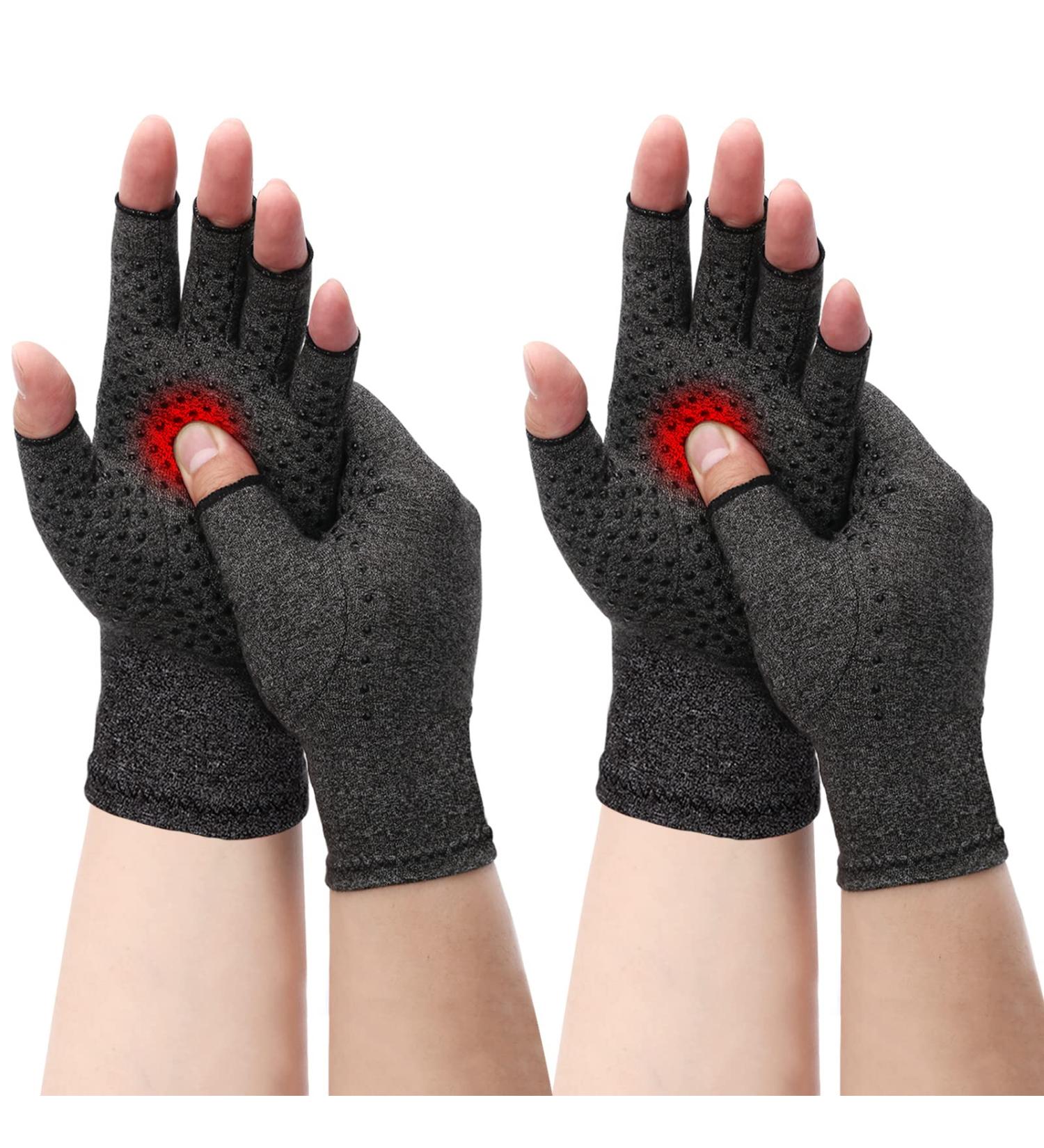 2 Pairs M Grey Compression Fingerless Gloves for Arthritis Relief - Warmth & Healing Support for Men & Women - Buy Online on GoSupps.com