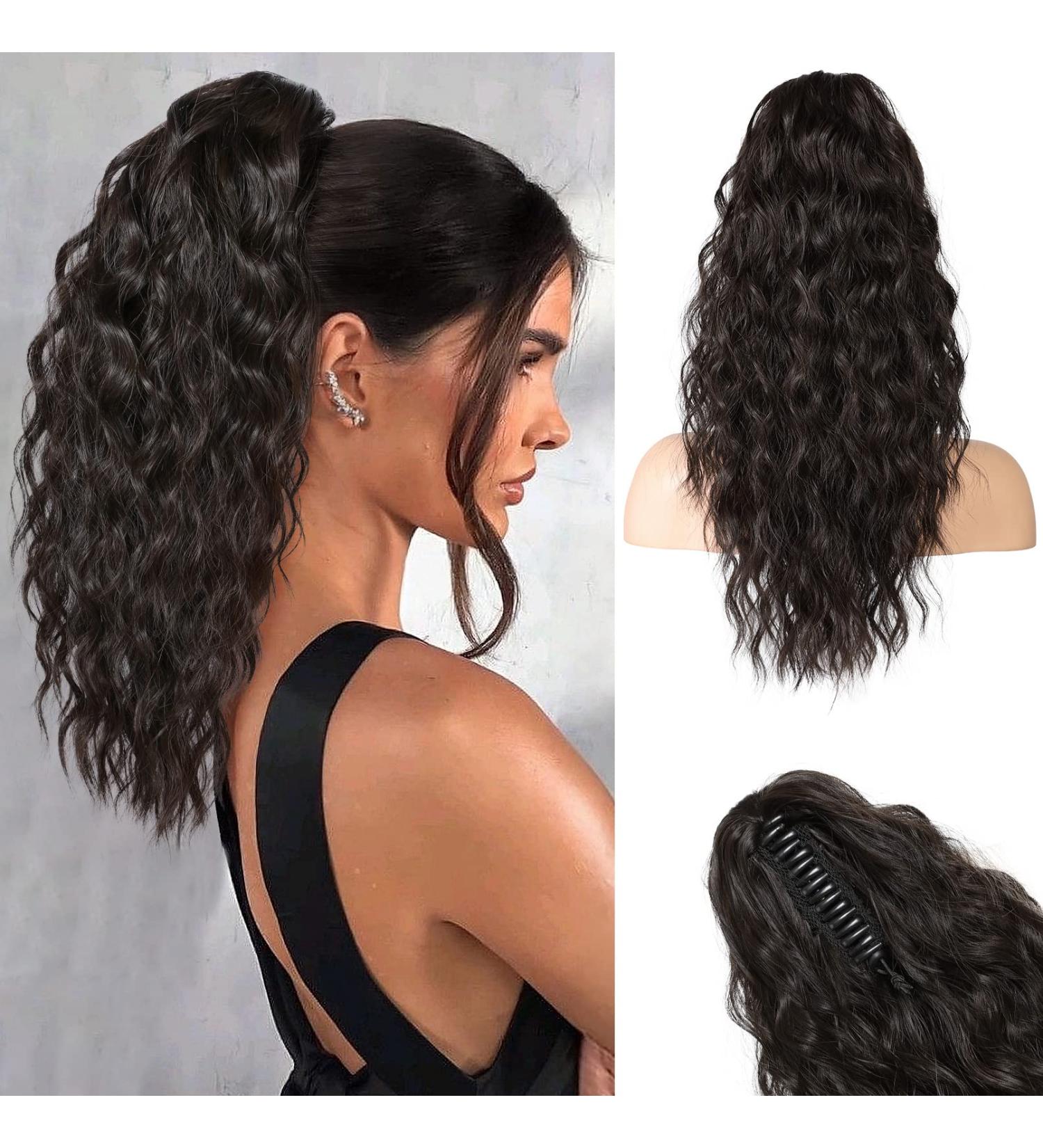 REECHO 18 Claw Clip Ponytail Extension - Long Curly Wavy Hairpiece for Women in Black/Brown - Natural Synthetic Hair Extension - Daily Wear - 160g - Buy Online on GoSupps.com