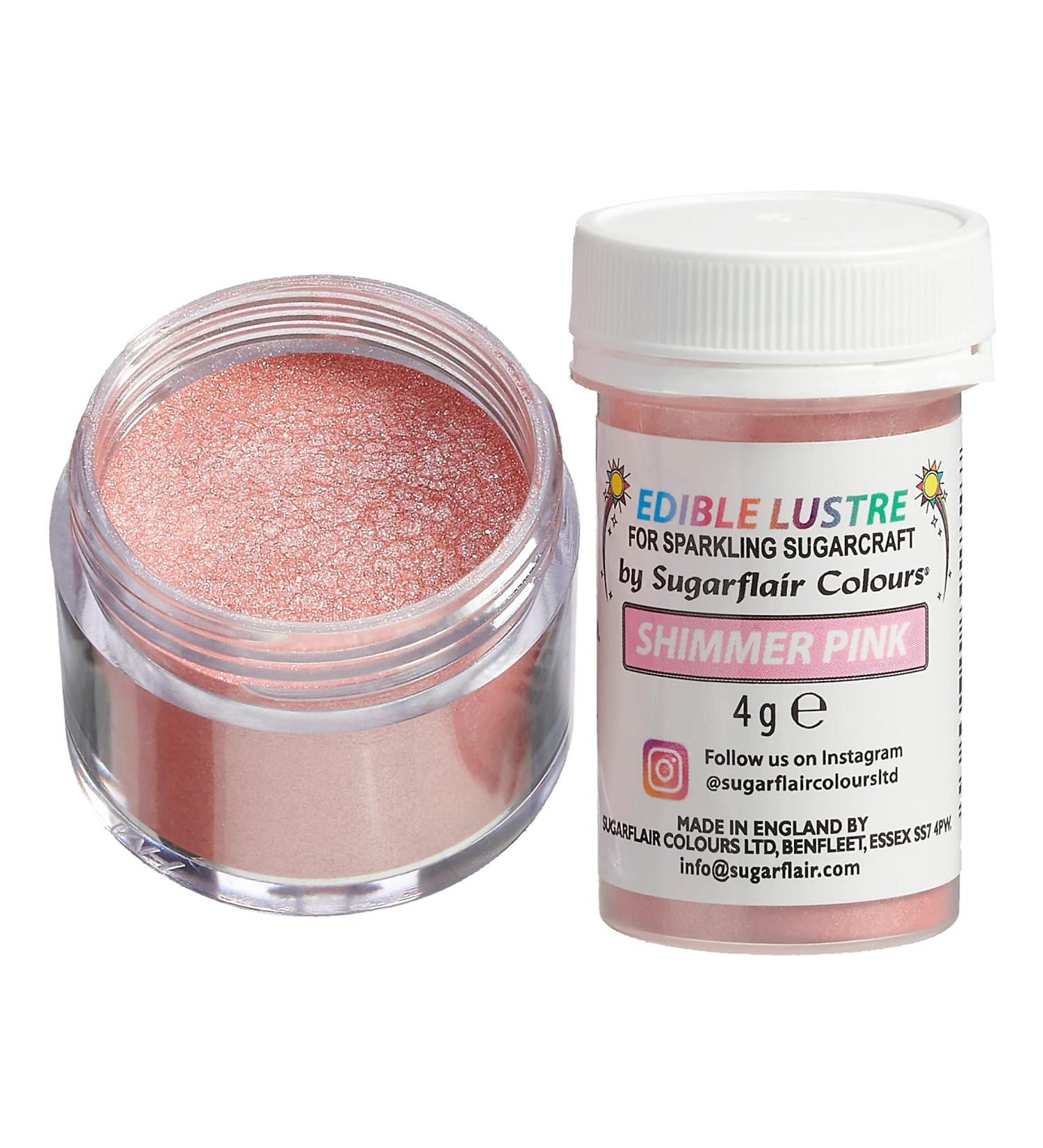 Sugarflair Shimmer Pink Edible Lustre Dust Add a Lustrous Shine to Cakes or Decorations. Brush On or Add Rejuvenator to Create Eye-Catching Edible Paint Gives Shine to Your Bakes - 4g