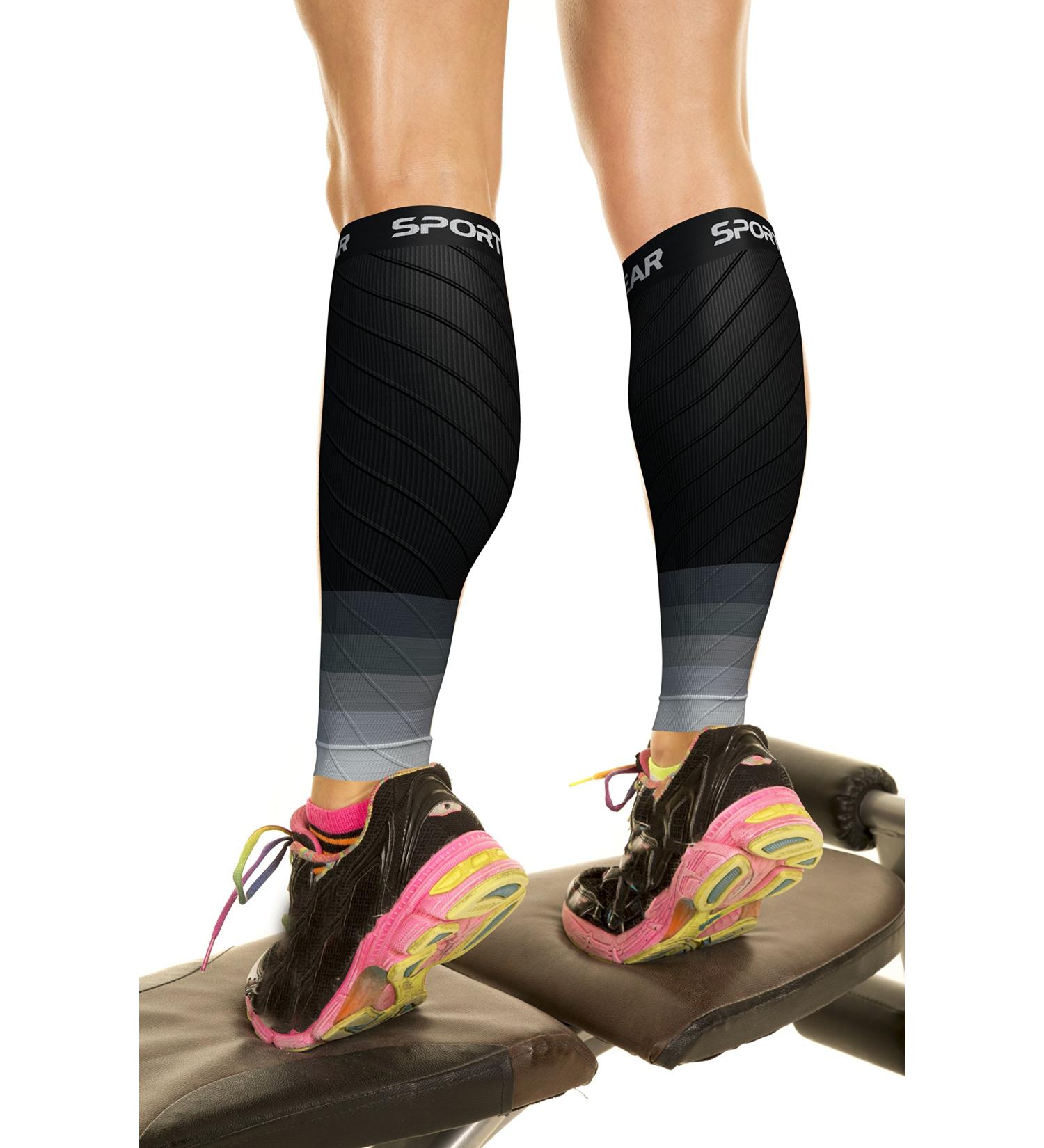 Calf Compression Sleeve for Men & Women - Shin Splints Support, Achilles Tendon Support, Leg Cramps Relief - 1 Pair (BLK-GRY S/M) - Buy Online on GoSupps.com
