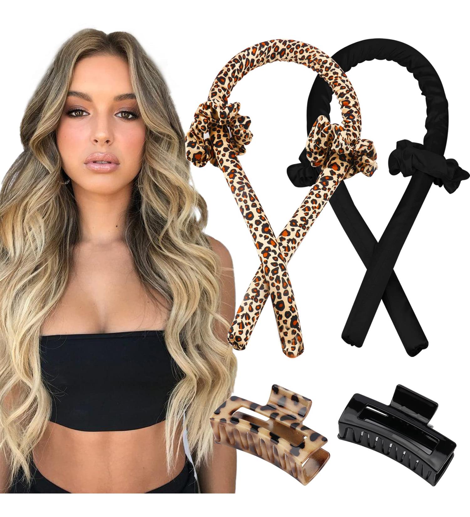 2-Piece Heatless Hair Rollers | No Heat Curls Silk Ribbon Curling Rods | Overnight Foam Curlers for Long & Medium Hair (Black+Leopard) - Buy Online on GoSupps.com