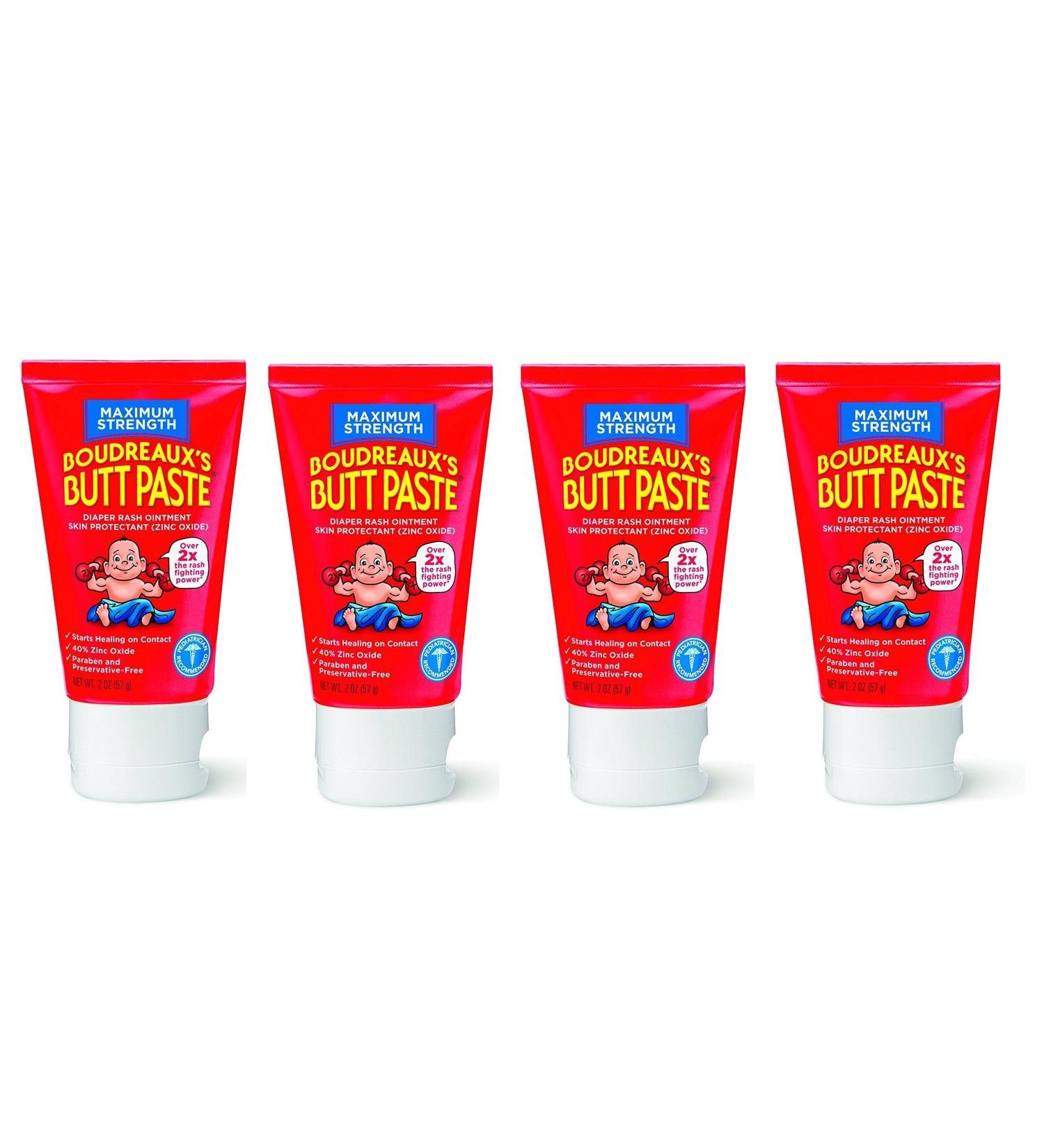 Boudreaux's Butt Paste Diaper Rash Ointment - Maximum Strength - Contains 40% Zinc 4 oz 4-Pack