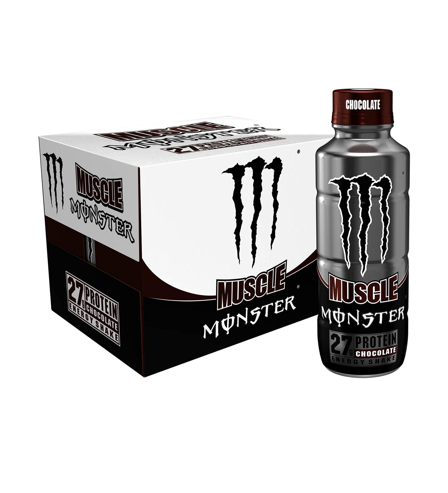 Muscle Monster Chocolate Energy Shake - Protein + Energy Drink 15oz (Pack of 12) - Buy Online on GoSupps.com