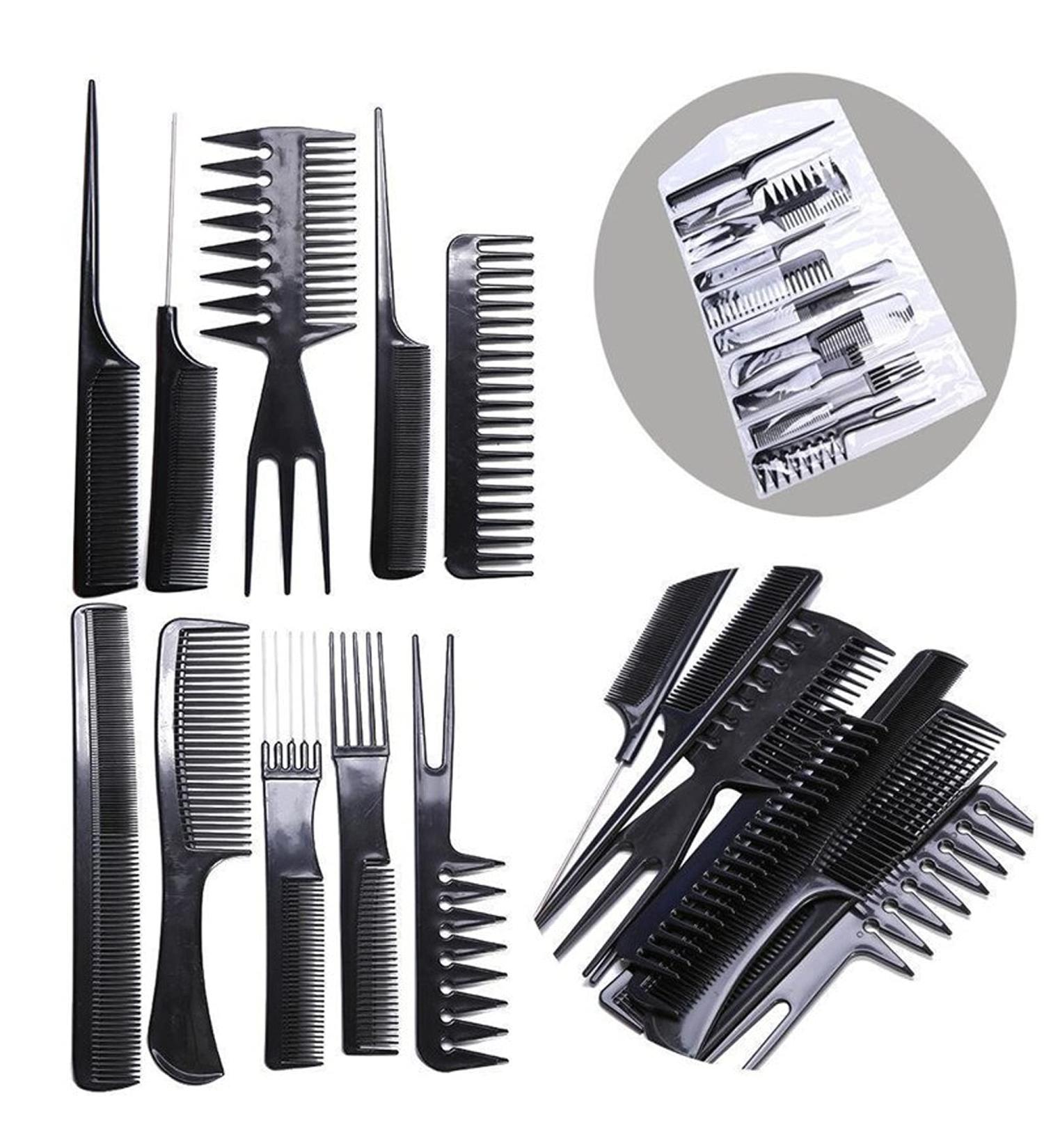 PLASTIFIC 10Pcs Hairdressing Comb Set - Professional Barber Salon Gift in Black - Portable Styling Kit for Women and Men - Buy Online on GoSupps.com
